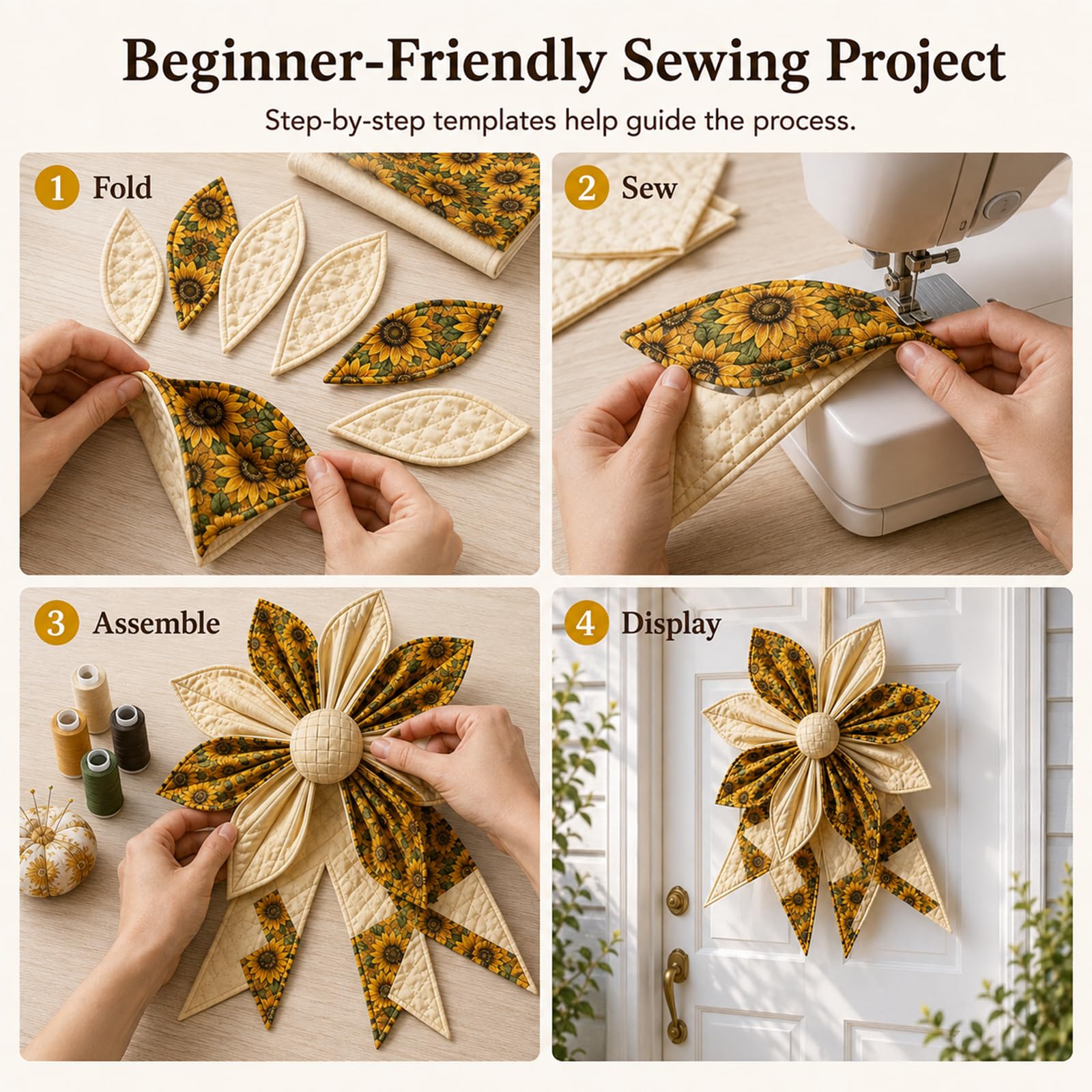 Genérico Kit de Costura de Lazo Patchwork Grande, Decoración Navideña para Puerta (Style-D)