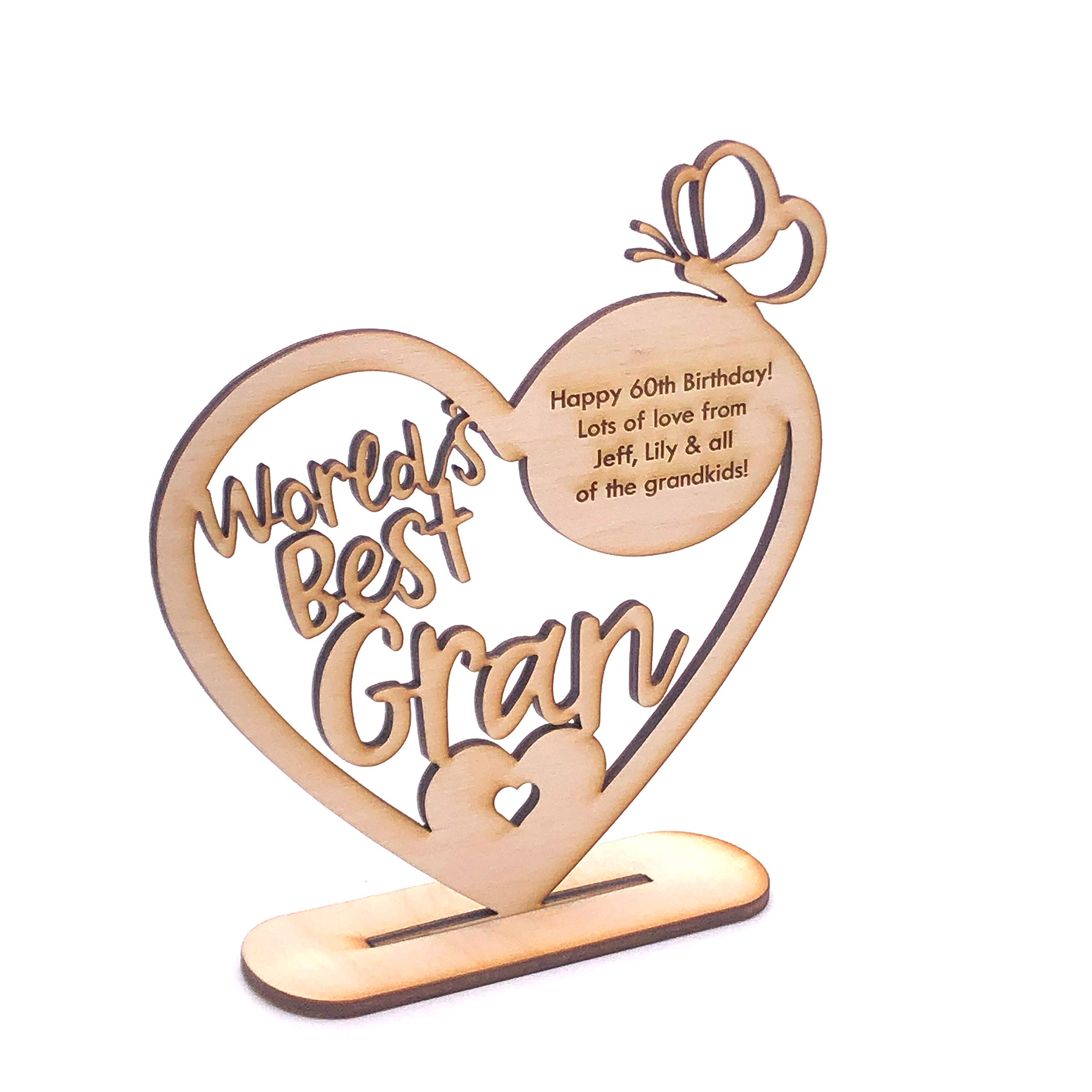 ukgiftstoreonline Personalised Wooden Freestanding Heart Gift For Gran With Message