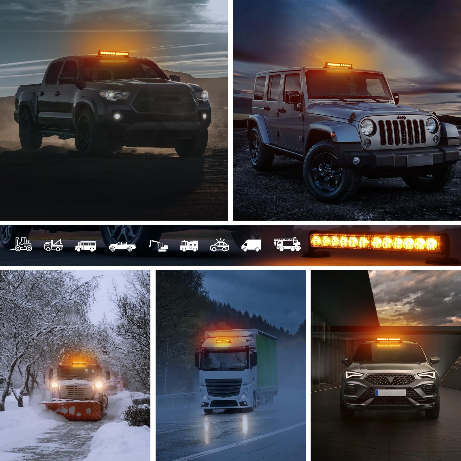 Dinfu 12 Zoll Blinken LED Warnleuchte Akku Gelbe Lichtleiste, 12v frontblitzer orange led blitzer mit 14 Blinkende Stroboskop-Modi für Auto Pkw Truck Traktor KFZ LKW (mit Zigarettenanzünder)