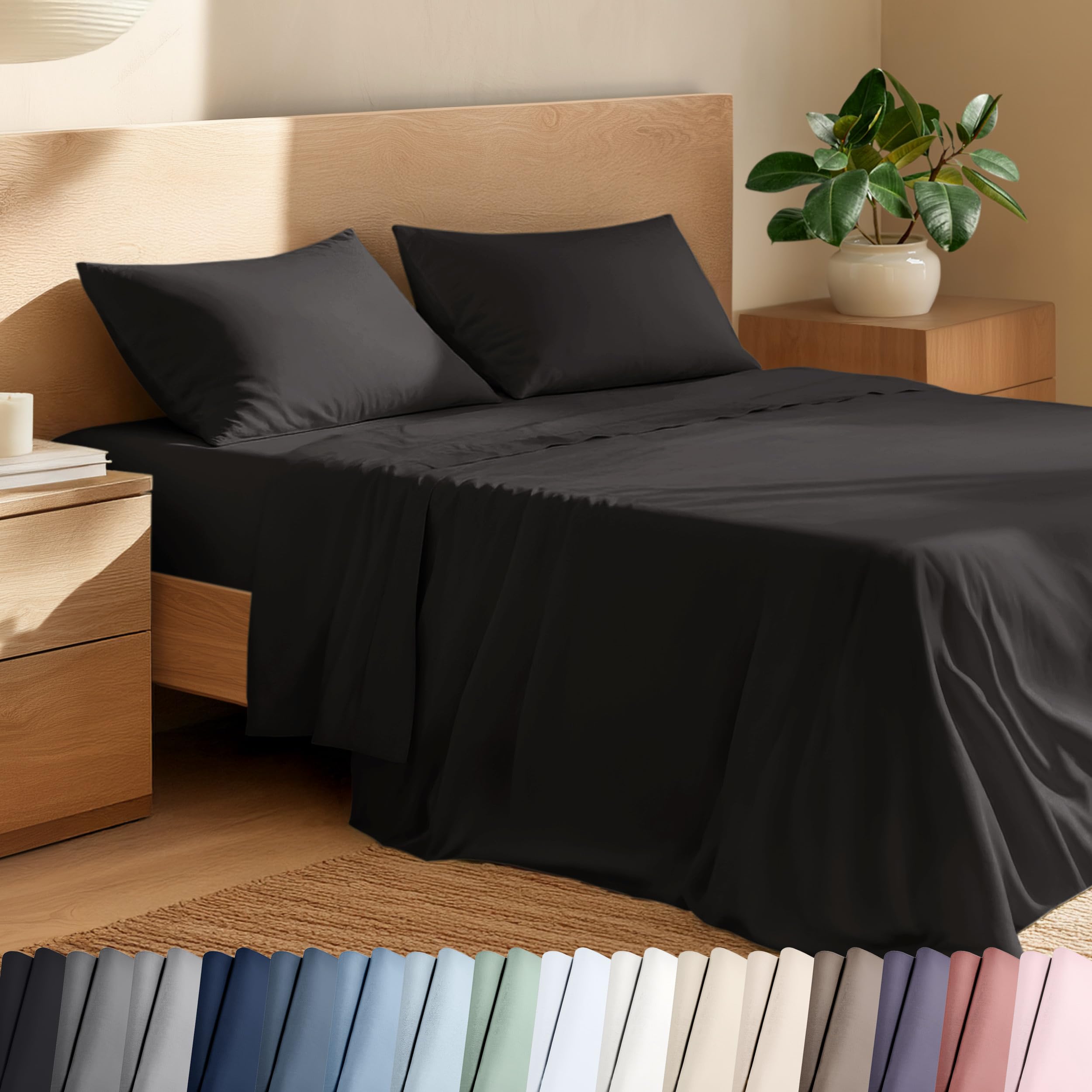 Bare Home 100% Organic Cotton Percale Sheet Set (Twin XL, Black)