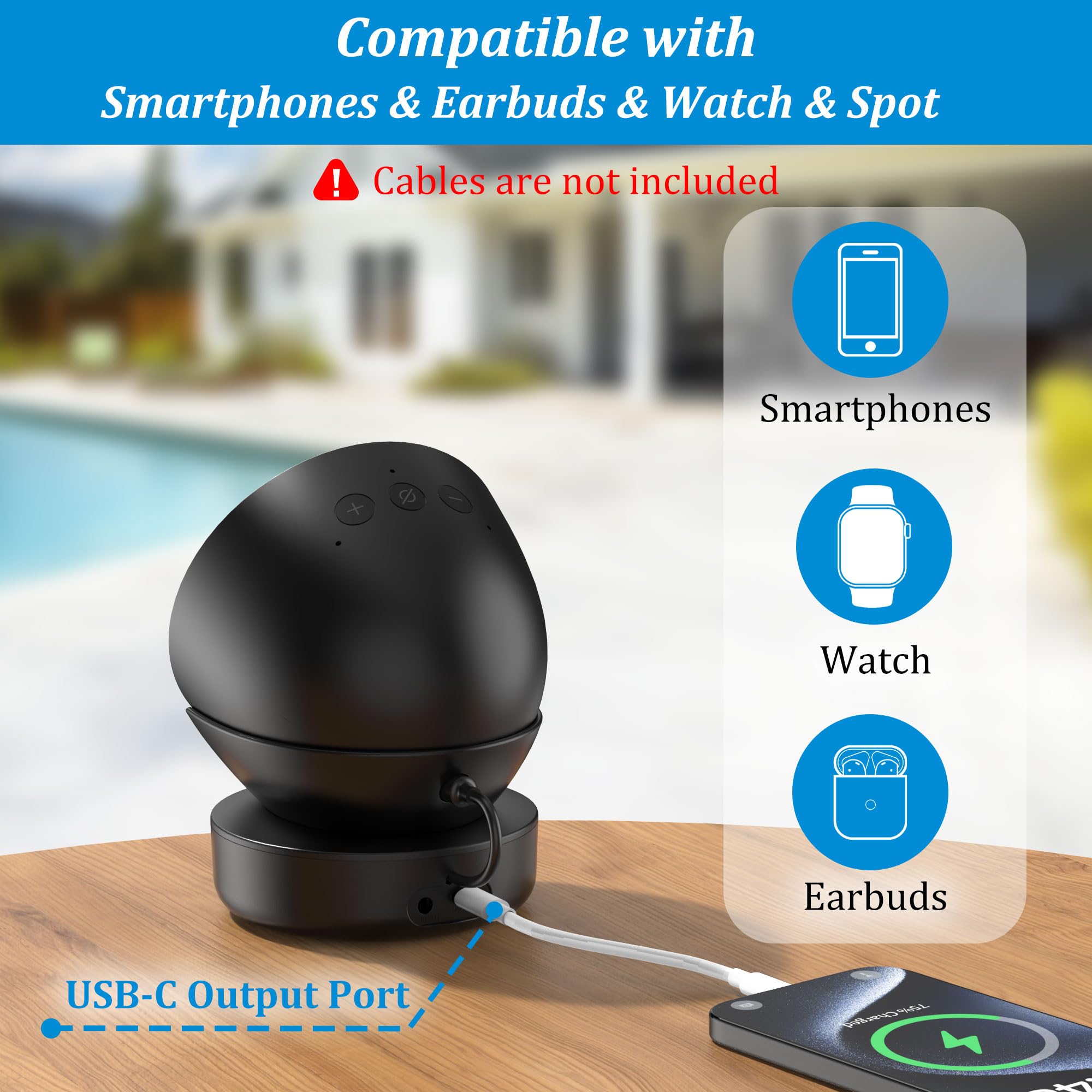 PlusAcc Batteria per Spot - Dock Ricarica Portatile con Porta di Uscita USB-C, Accessorio da Tavolo per iPhone e Spot (Spot Non Incluso) (Nero)