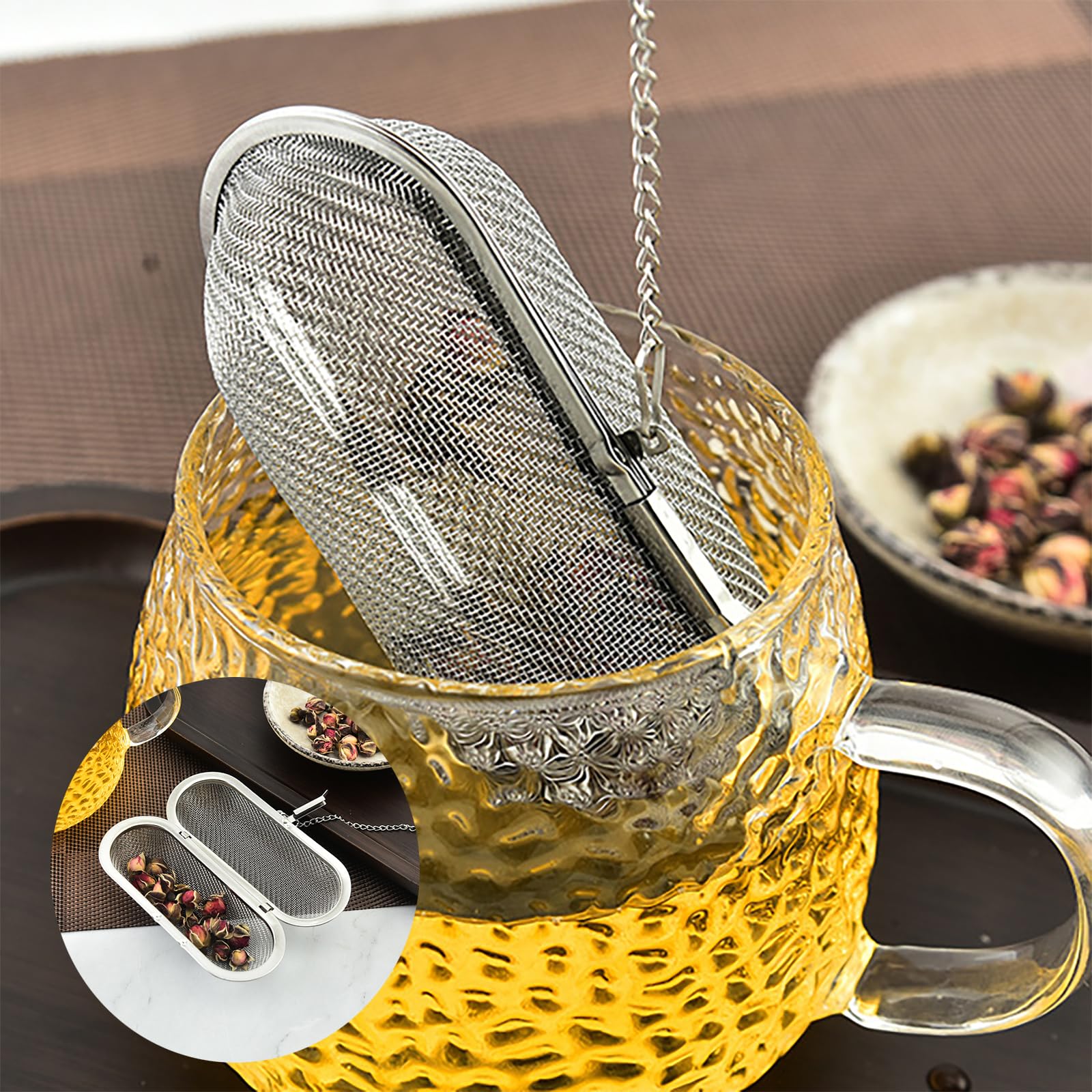 Alnicov 2 Stück Teesieb Edelstahl - 5,3cm Durchmesser Mit Kette 304