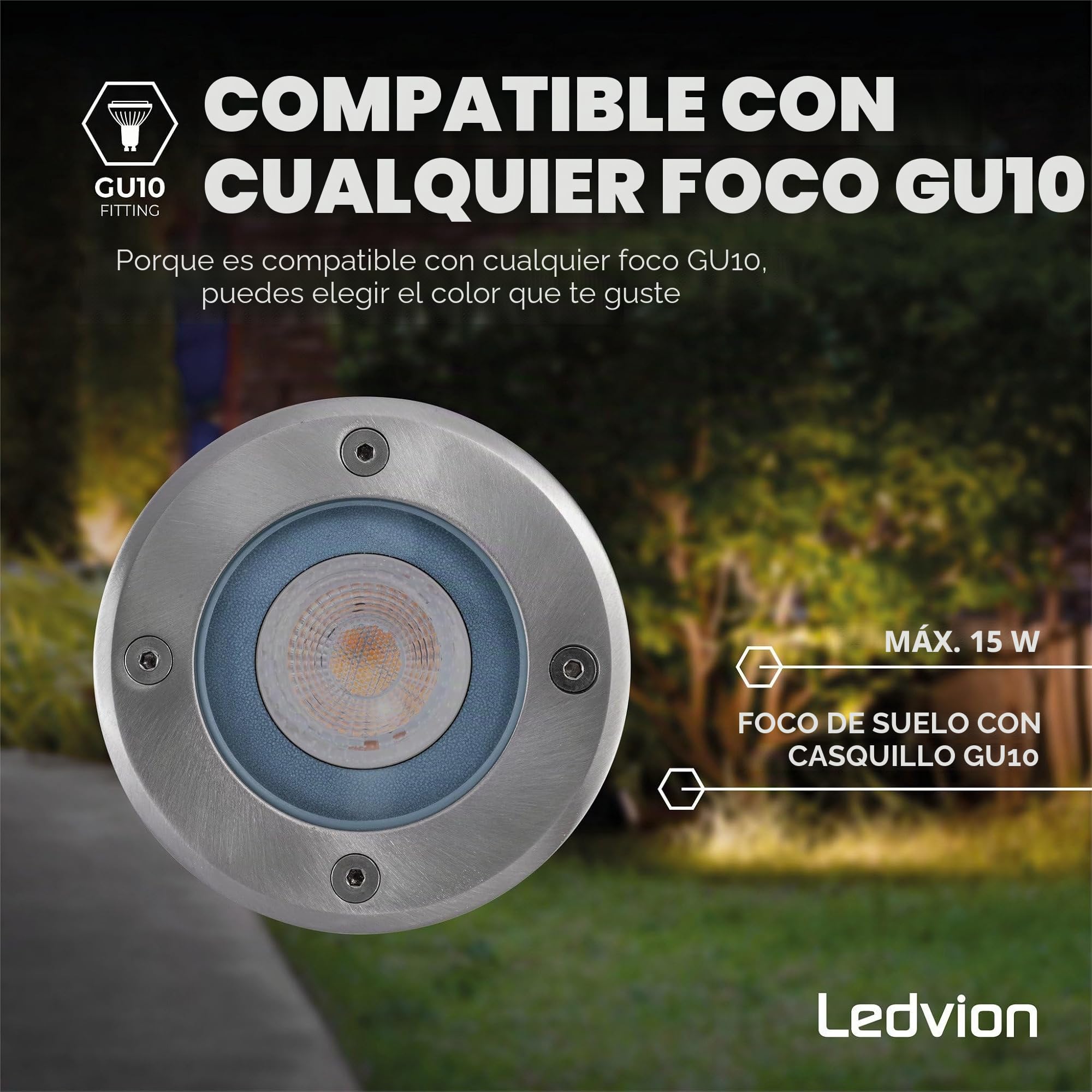 Ledvion - 9X Focos LED Empotrados Redondos, IP67, GU10, Cable de 1m, Iluminación Exterior, Iluminación de Terraza