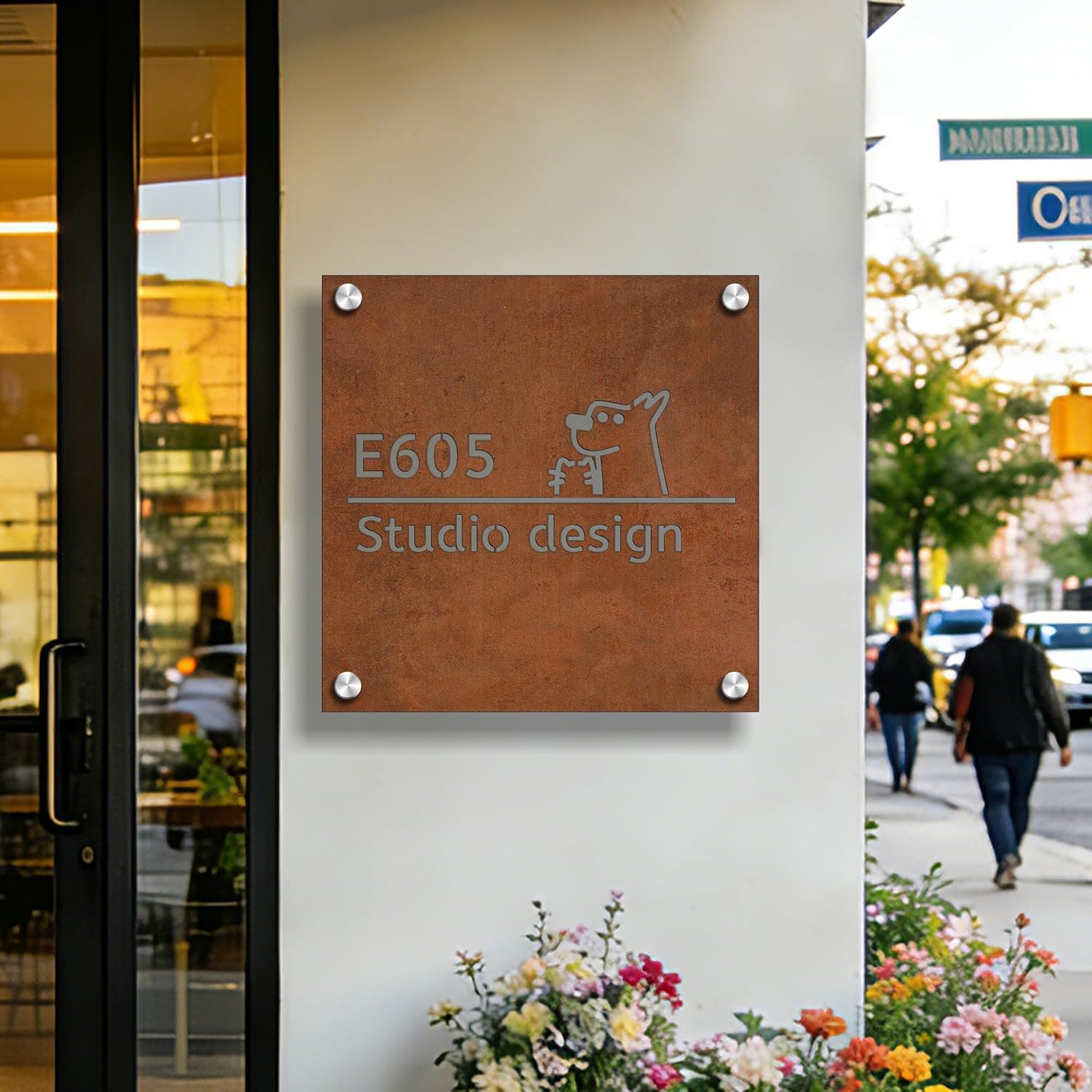 Custom Corten Steel Business Sign with Rust Finish, Outside Metal Logo Sign, Personalized Outdoor Plaque for Home, Apartment, Office, Shop & Garden Décor, Square Shape