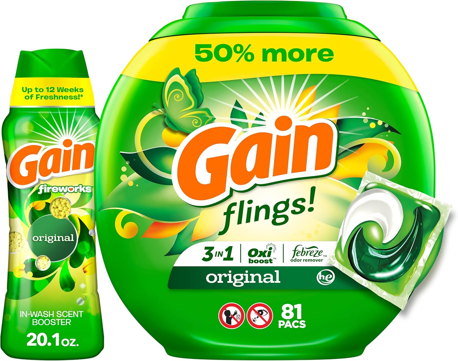 Gain Flings Original Laundry Detergent Soap Pacs, 81 Count