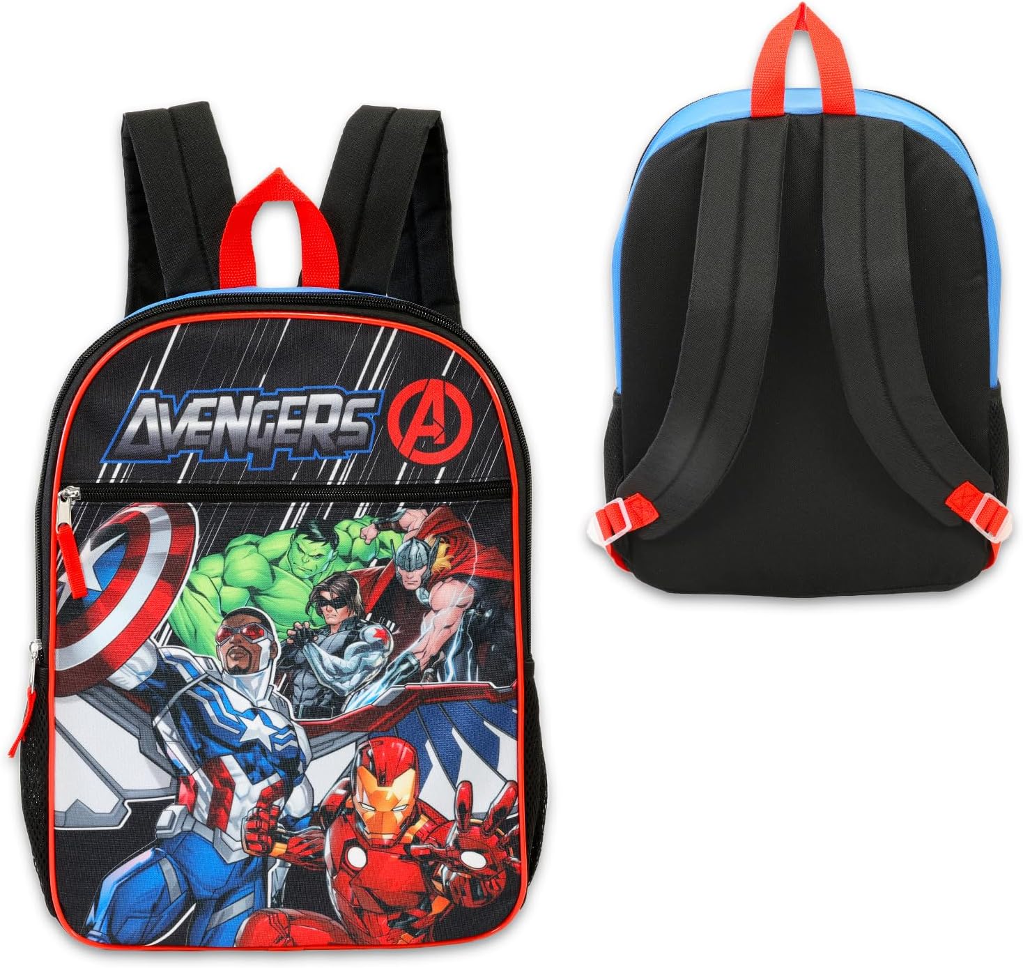 Marvel Captain America Backpack Set - Bundle with 16" Avengers Bag, Water Bottle, Stickers, & More Superhero School Supplies Pack for Kids