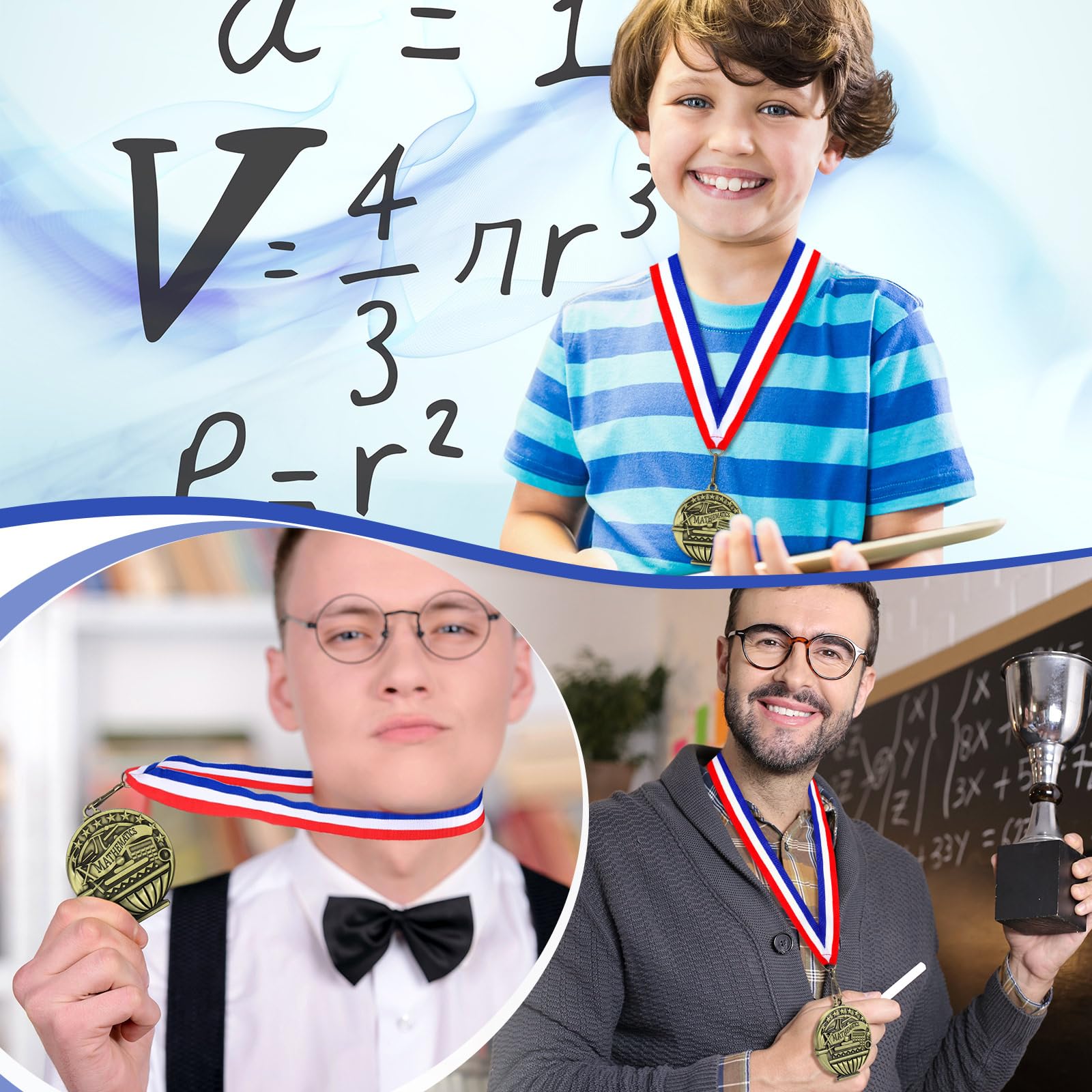 12 medallas de premio de matemáticas a granel de 2 pulgadas con cintas para el cuello, ganador de bronce dorado, premio de metal de matemáticas, premio de premio de matemáticas para