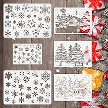 Pack of 6 Christmas Snowflakes Stencils, Large Christmas Snowflakes Stencils, Reusable Winter Holidays Snowflakes Template for Painting Wooden Windows DIY Christmas Card