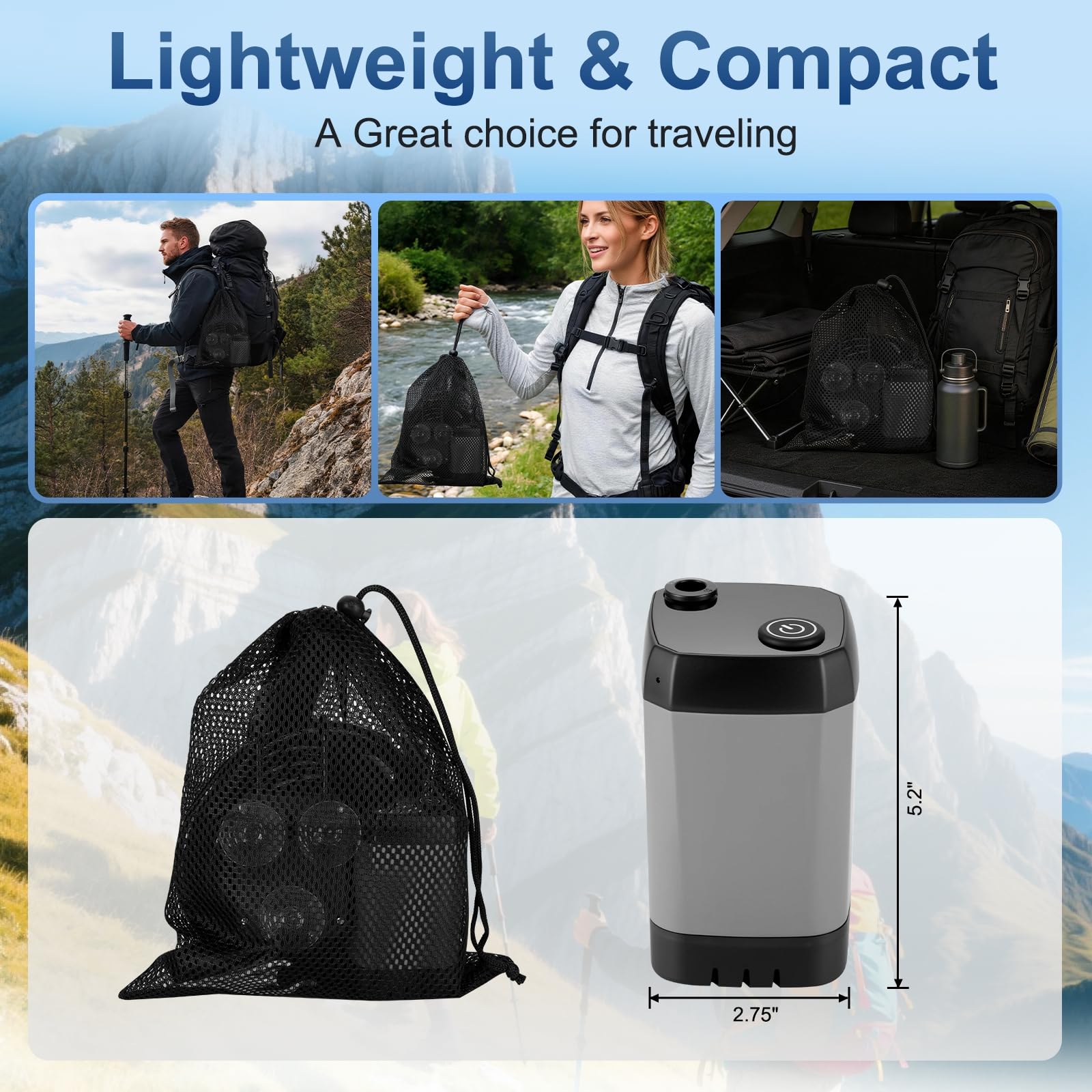 Douche portable pour camping, pompe de douche rechargeable (6000 mAh-IPX7 étanche) avec pommeau de douche, buse de pulvérisation, tuyau de 2 m et crochet, équipement de douche de camping en plein air