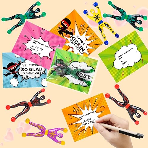 Miniatura 7 de Paquete de 28 tarjetas para el día de San Valentín para el aula y la escuela, tarjetas de San Valentín con hombres que escalan la pared, tarjetas de