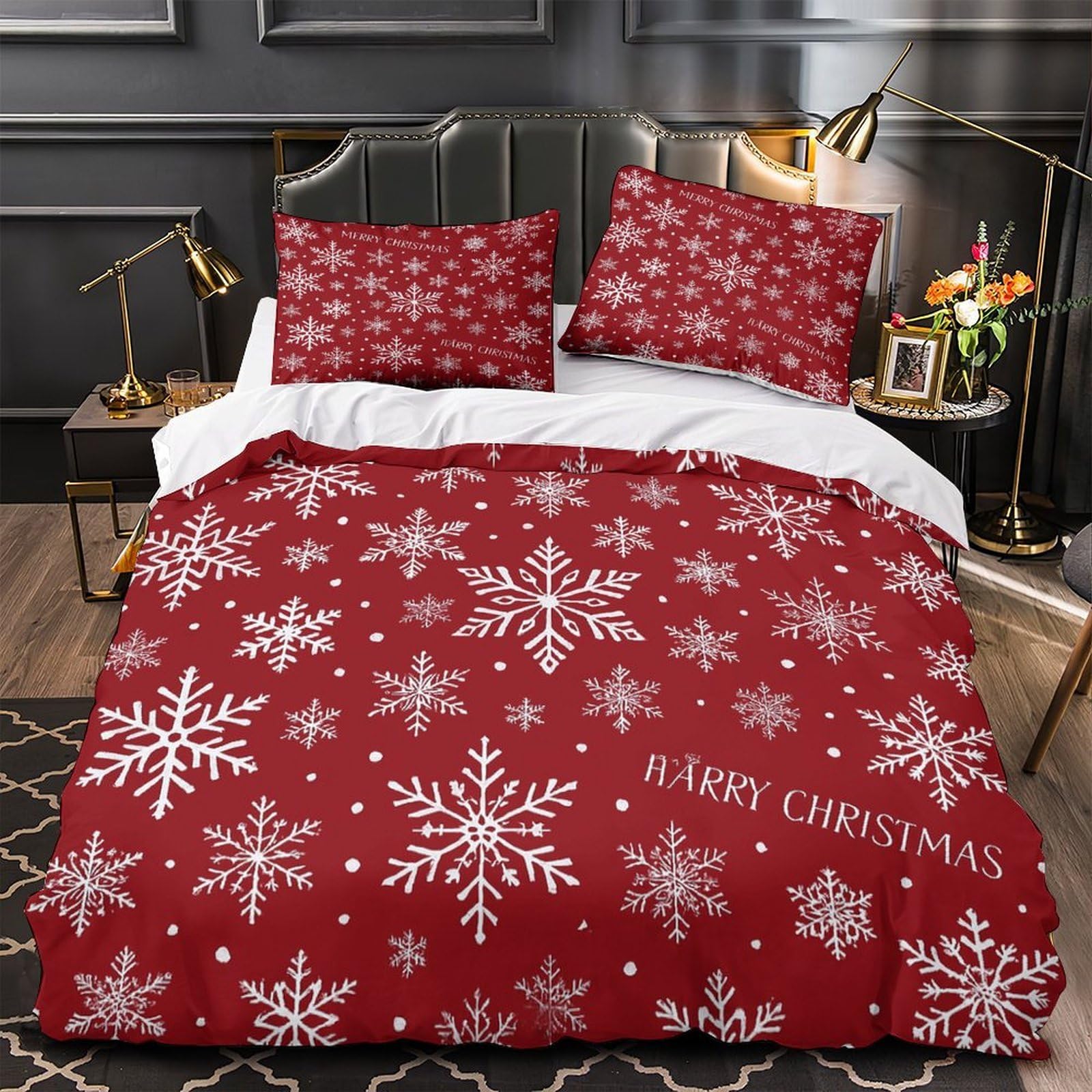 Housse de couette flocons de neige microfibre hypoallergénique douce