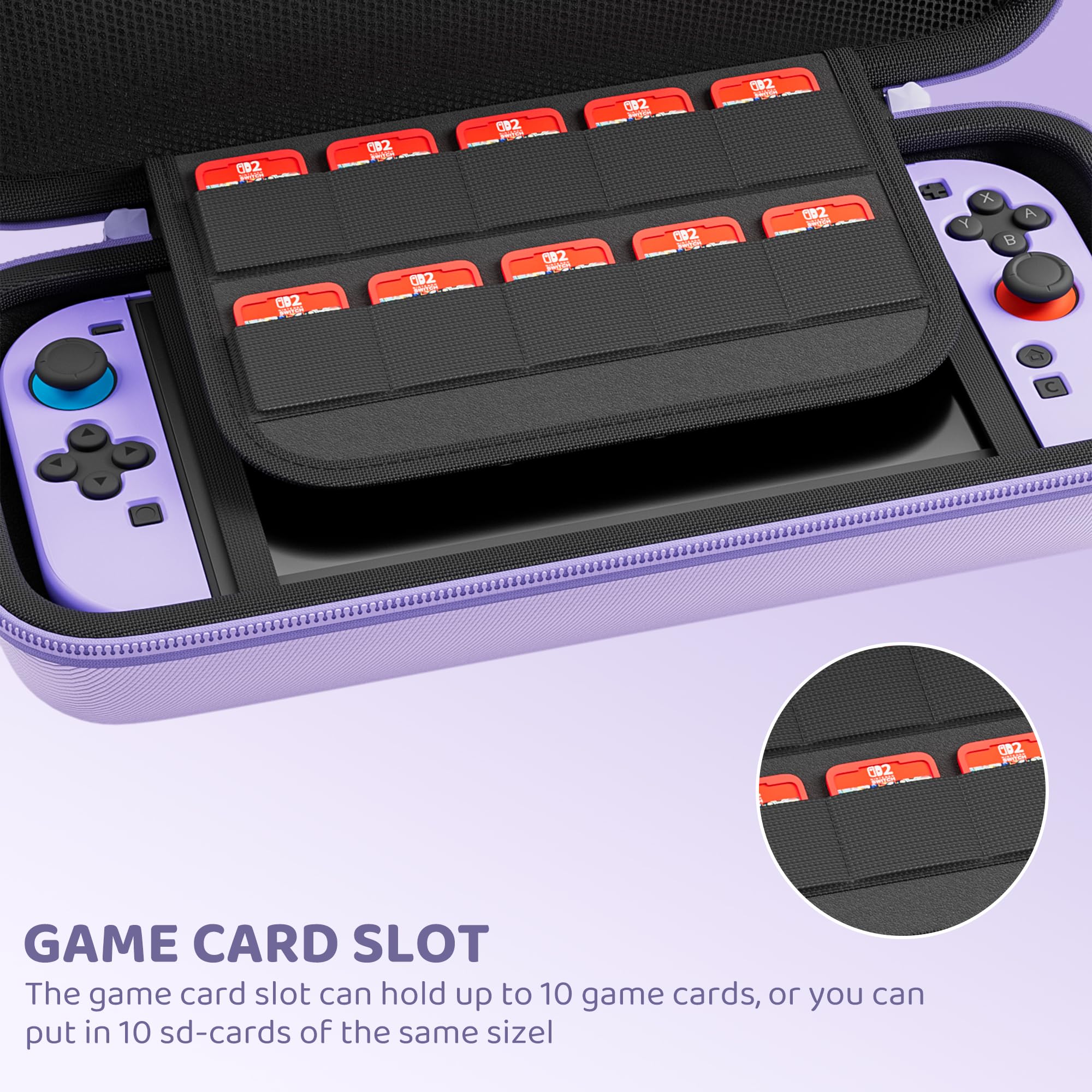 RHOTALL Custodia Viola per Nintendo Switch 2 (2025) 20,06 cm, custodia protettiva portatile da viaggio con 10 scomparti per carte di gioco, custodia rigida per Switch 2, protezione per lo schermo, 2