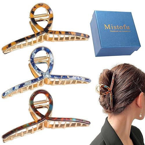 Mistofu Accesorios para el cabello, pinzas de metal grandes para mujer, cabello grueso, clip de garra antideslizante para cabello fino, 3 piezas.
