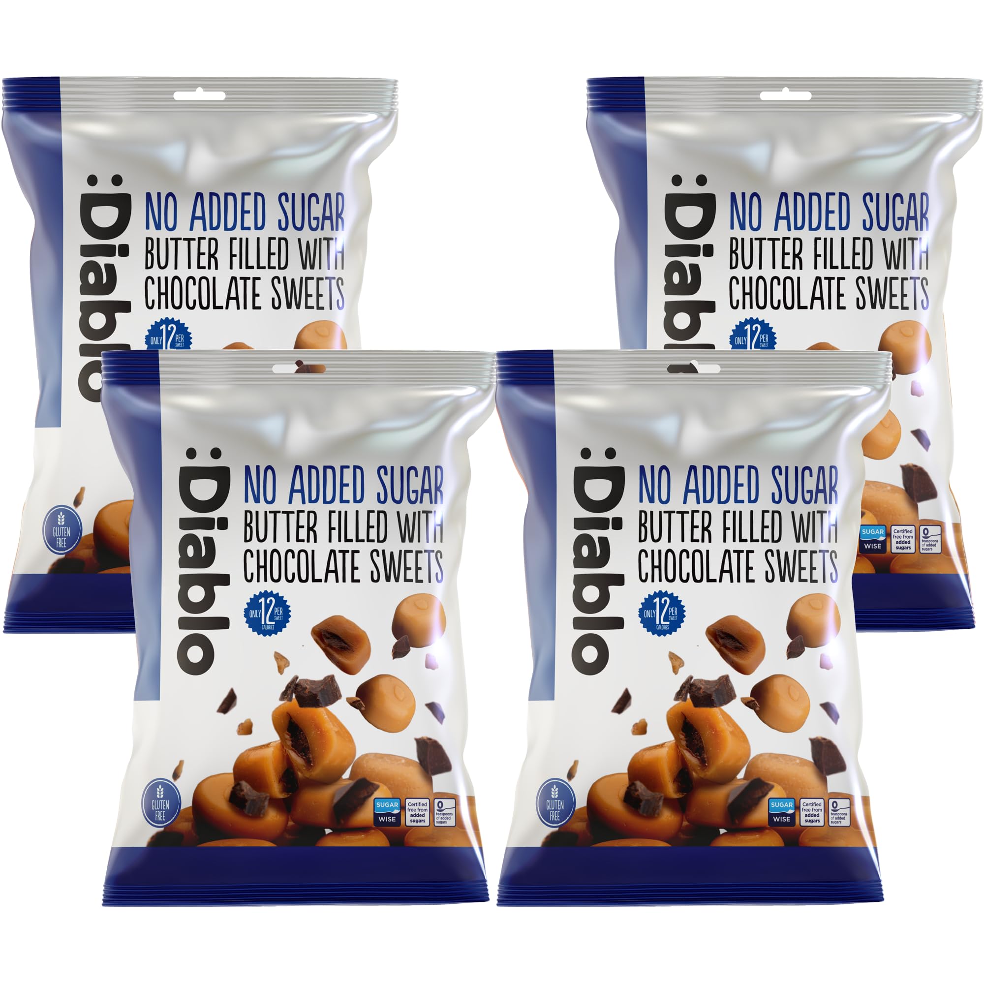 Diablo Sugar Free Retro Chocolate Filled Butter Sweets Candy | Low Calorie | Diabetic Friendly | Gift Box, Birthday, Mother's Day, Father's Day | 75g (Pack OF 4)