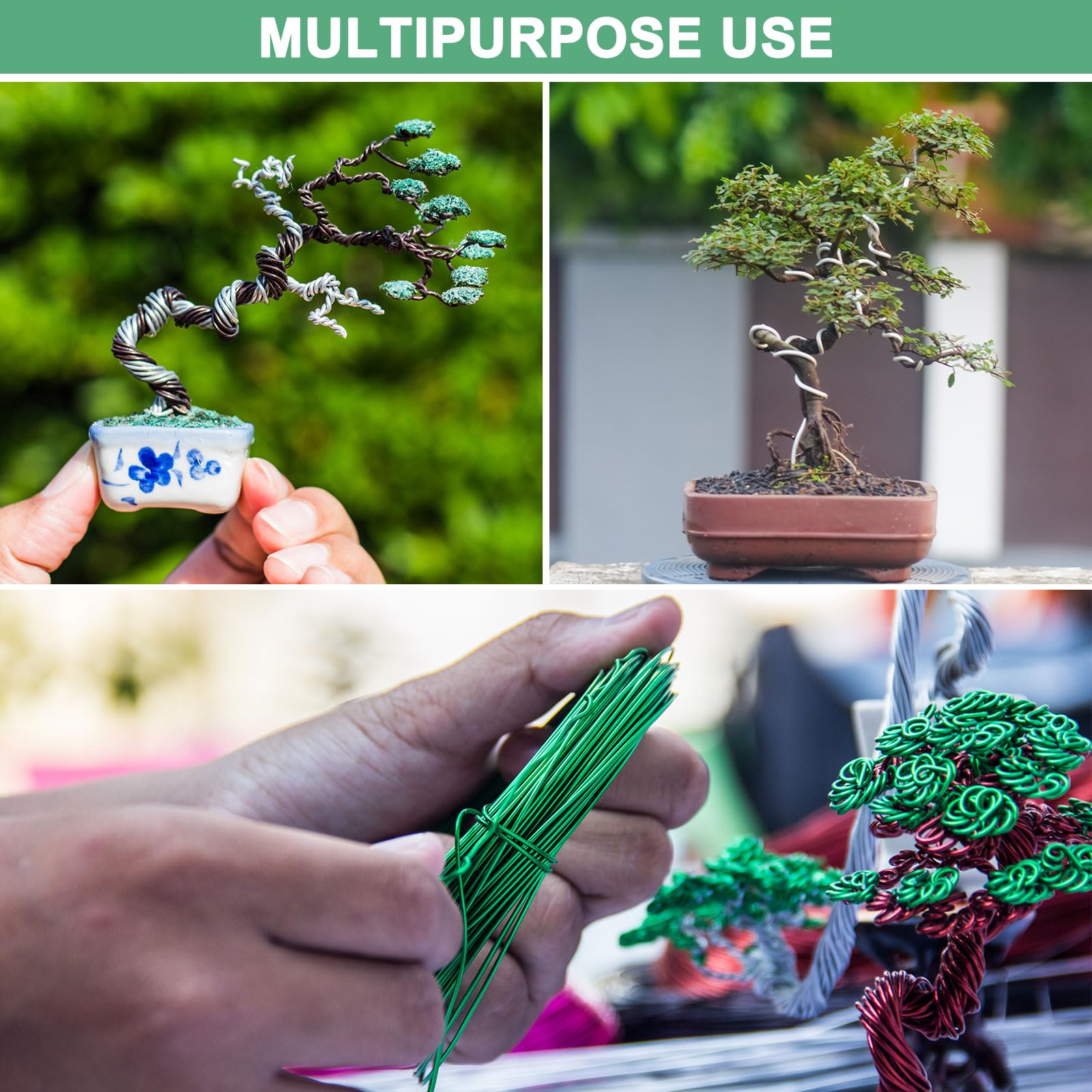 M METERXITY 2-Rotoli Filo Allenamento Bonsai 2mm, 32,8Ft Totali Filo Alluminio Anodizzato Bonsai per Forma Alberi Bonsai/Fissaggio Rami/Trattenimento Tronco/Artigianato[16,4Ft Ciascuno, Nero]