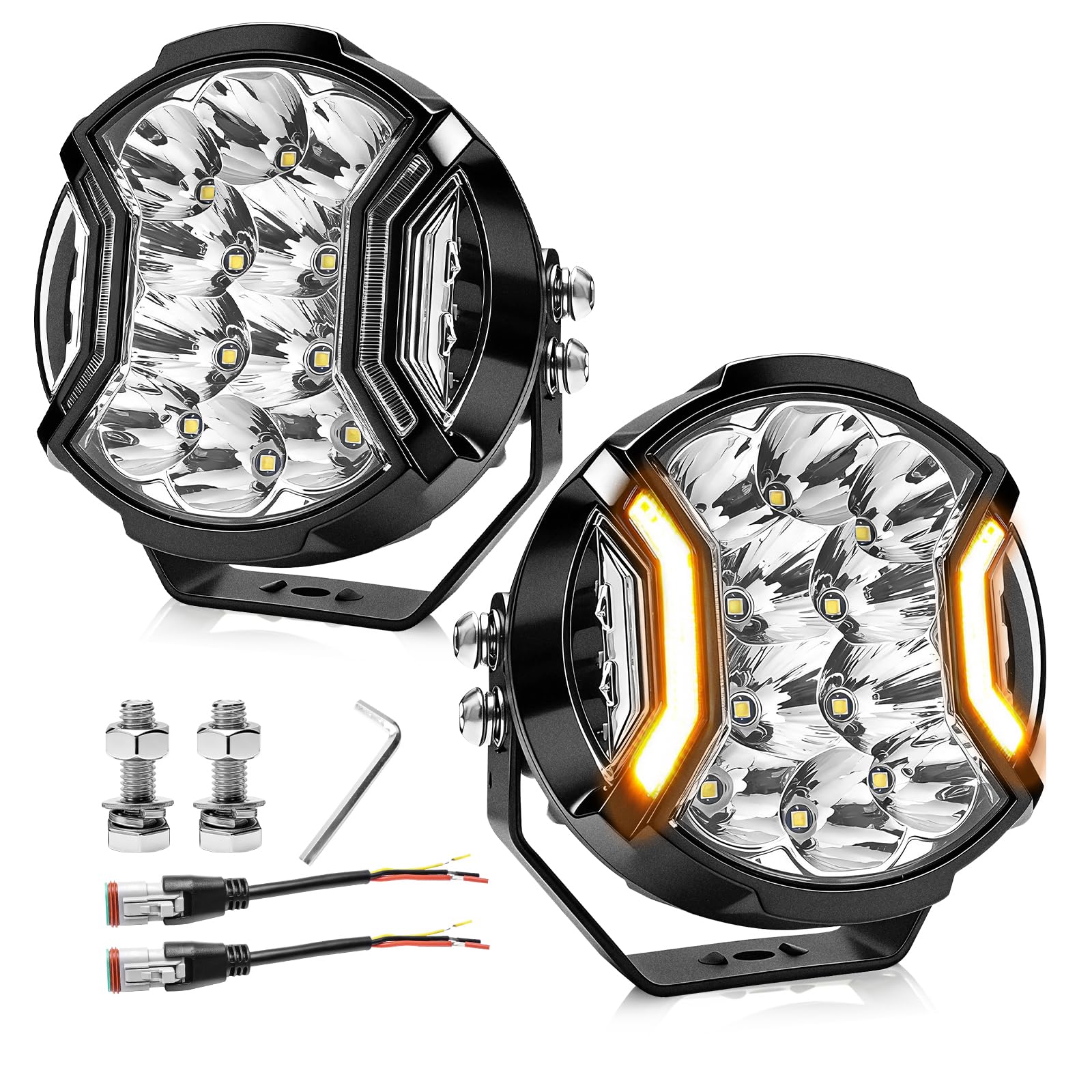 Chelhead Super jasny 5-calowy pasek świetlny LED, 172 W, światła do jazdy dziennej, 20400 lm, z bursztynowym złączem DRL i złączem DT, wodoszczelne reflektory IP68, kompatybilne z ciężarówkami UTV, 4