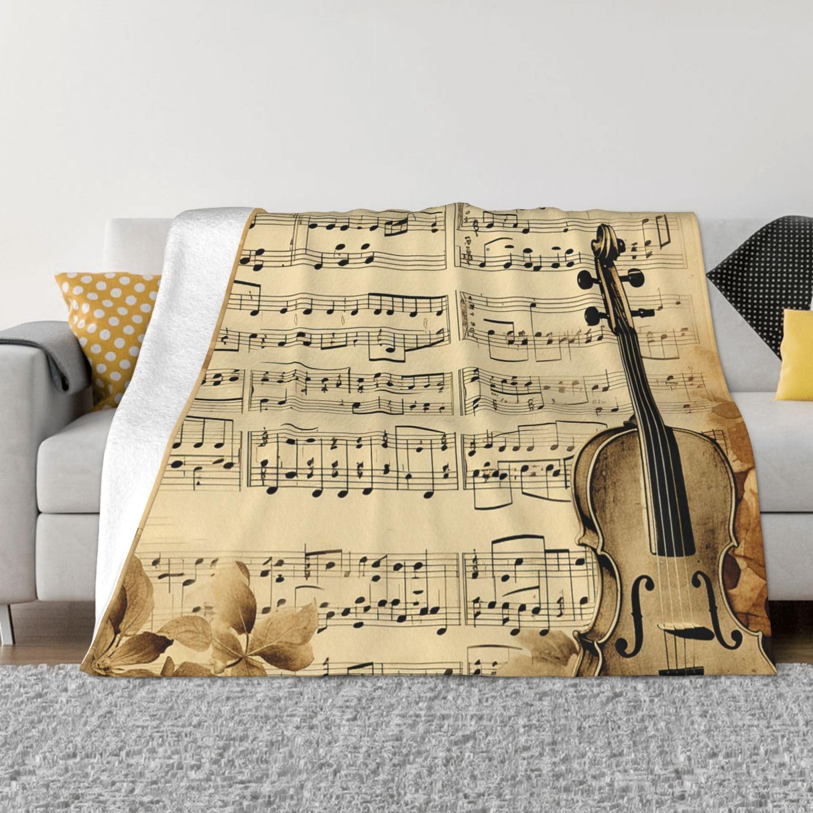 Couverture polaire en flanelle haut de gamme au design musical vintage