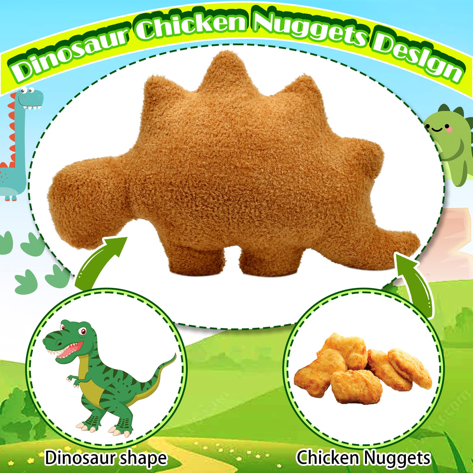 Dino-Nugget Kissen 2 Stück - Lustige Plüsch-Dinosaurier Als Kuscheltier