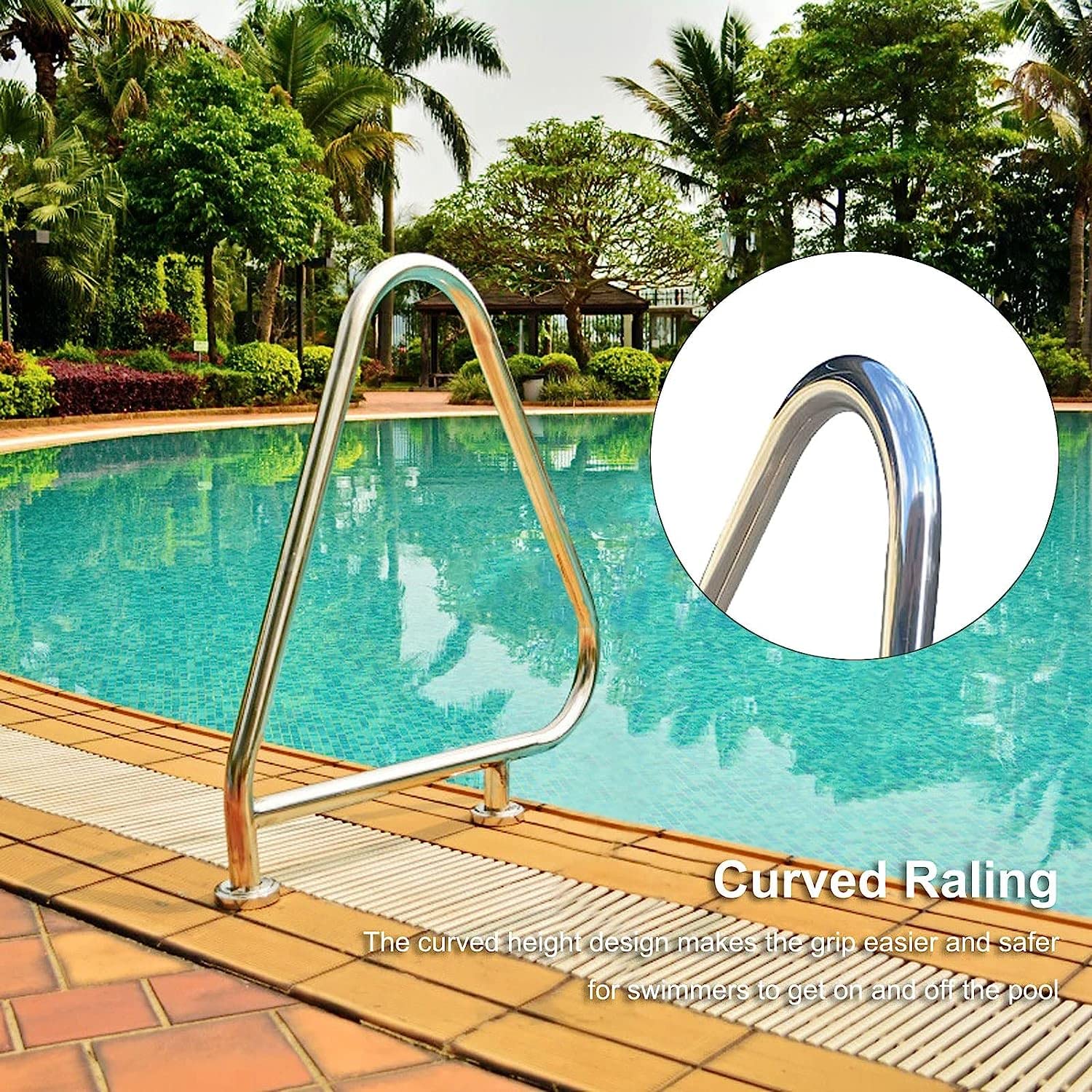 Barandilla de seguridad para piscinas, pasamanos para piscinas, asas de agarre, pasamanos para piscinas con base de montaje rápido, barandilla para piscinas enterradas, capacidad de carga de 250 libra