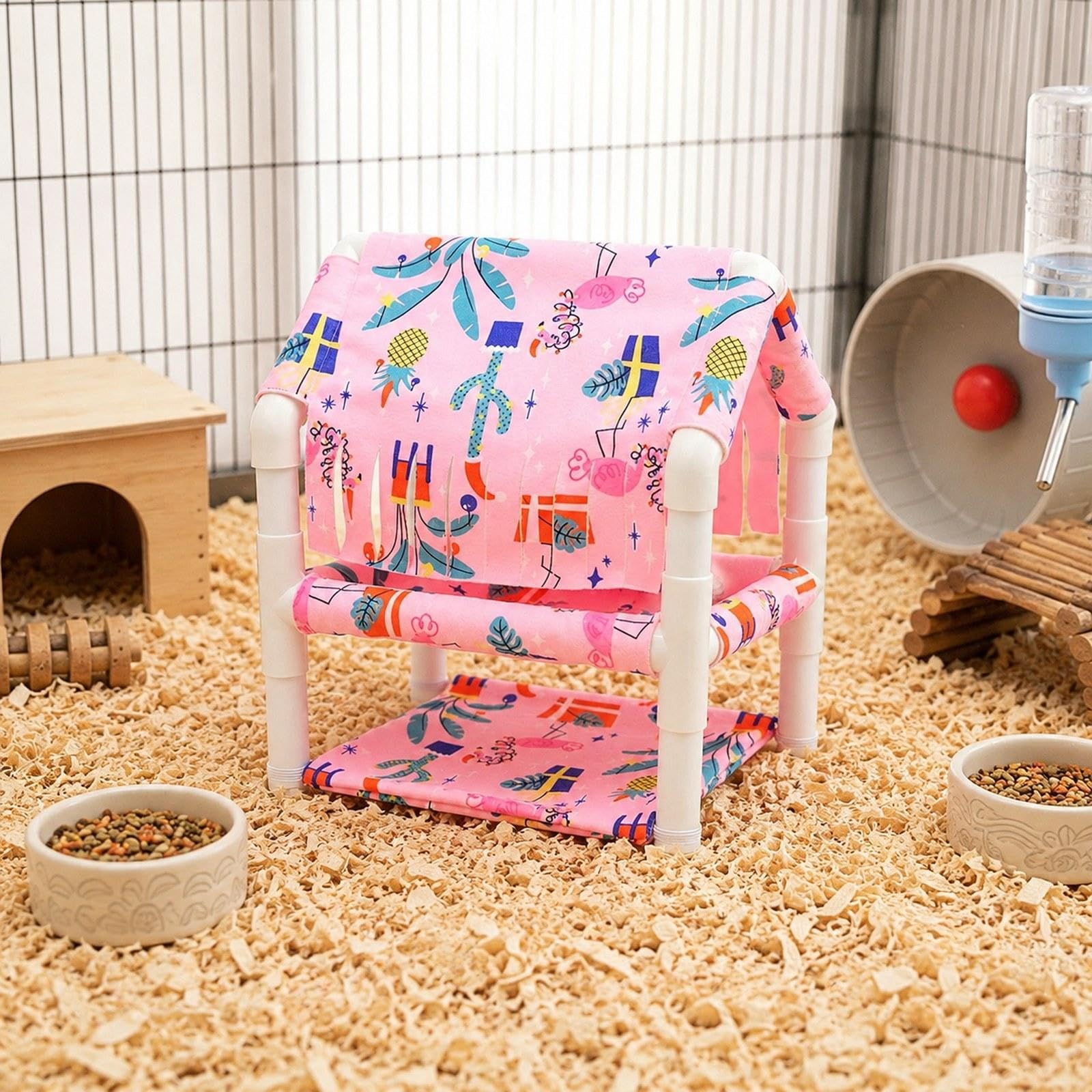 Casa de Cobaya Refugio Multifuncional para Pequeños Roedores Cama Escondite Doble Capa Material Lavable Fácil de Montar Adecuada para Mascotas