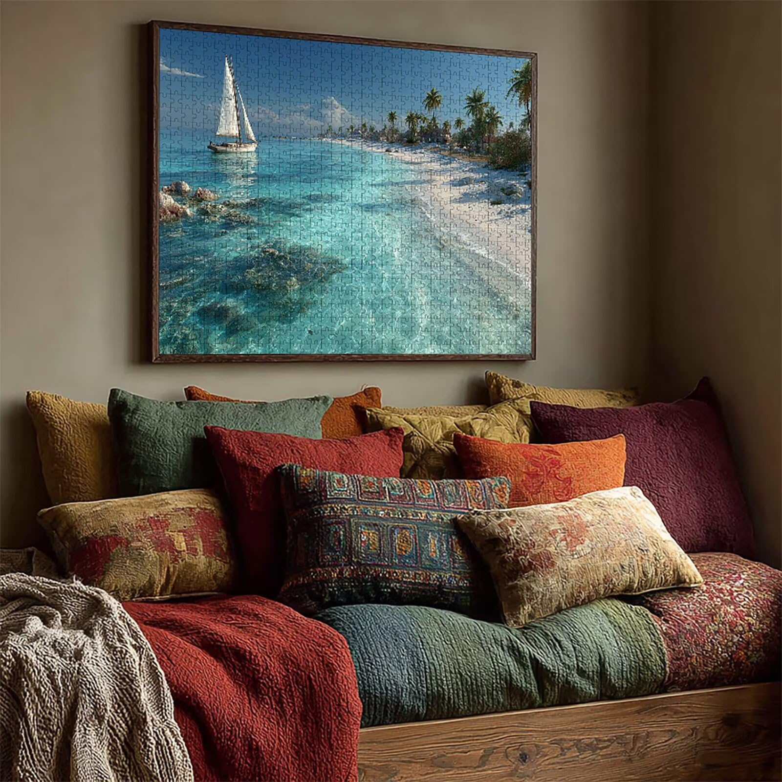 Puzzle 2000 elementów dla dorosłych z widokiem na morze, drewniane puzzle, 99 x 71 cm, części ściśle do siebie pasują, dla mężczyzn, kobiet, starszych seniorów, relaks i odstresowanie, dekoracja