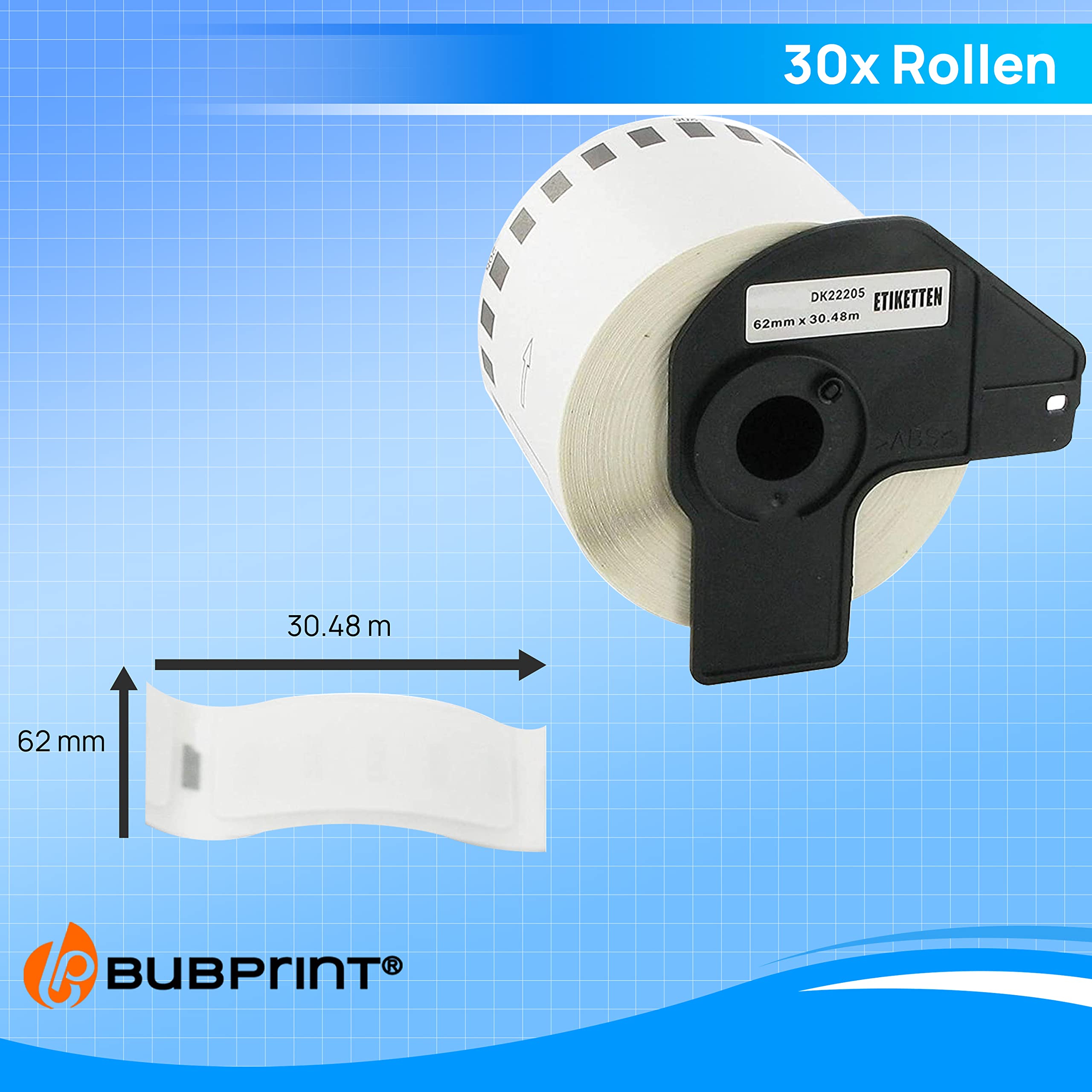 Bubprint 30 Etiketten kompatibel mit Brother DK-22205