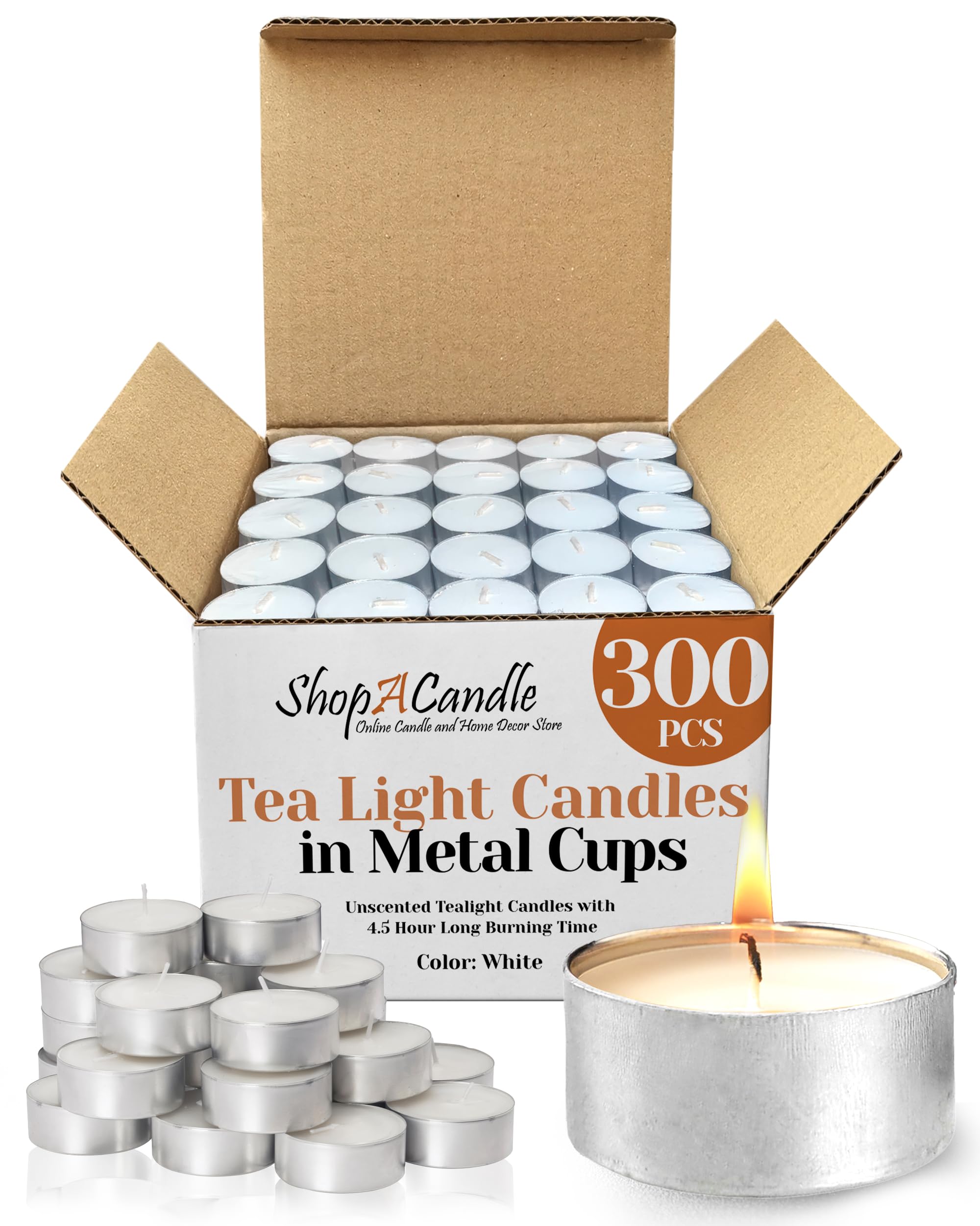 Lot de 300 bougies chauffe-plat dans des tasses en métal – Blanc propre, non parfumé avec 4,5 heures de combustion – Bougies votives en vrac pour dîner romantique, mariage, spa et hôtels PARNOO