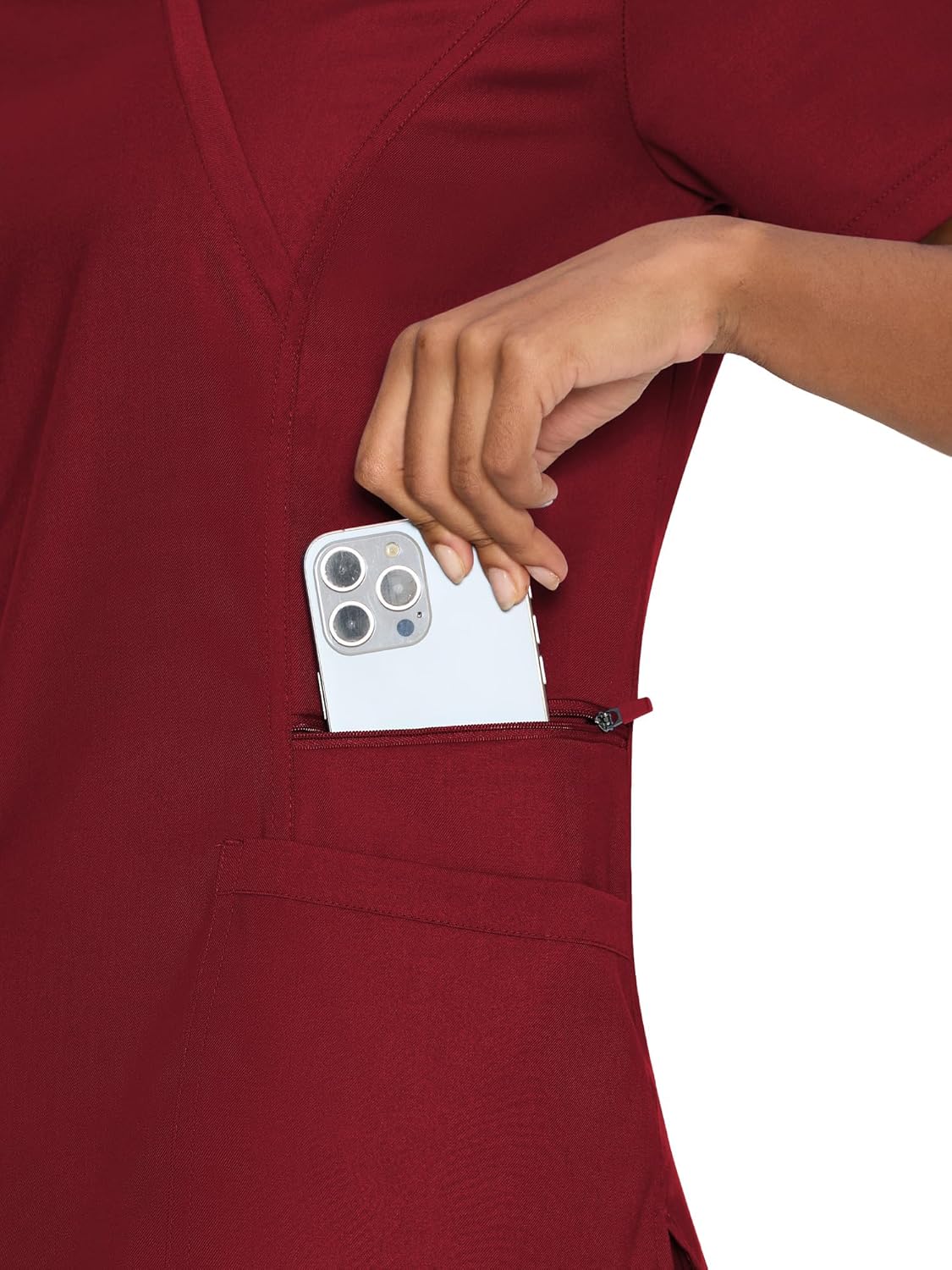 COZYFIT Scrubs for Women - Mock Wrap Top & Straight Leg Pants with 6 Pockets, Back Princess Seams, Soft Fabric - Image 4