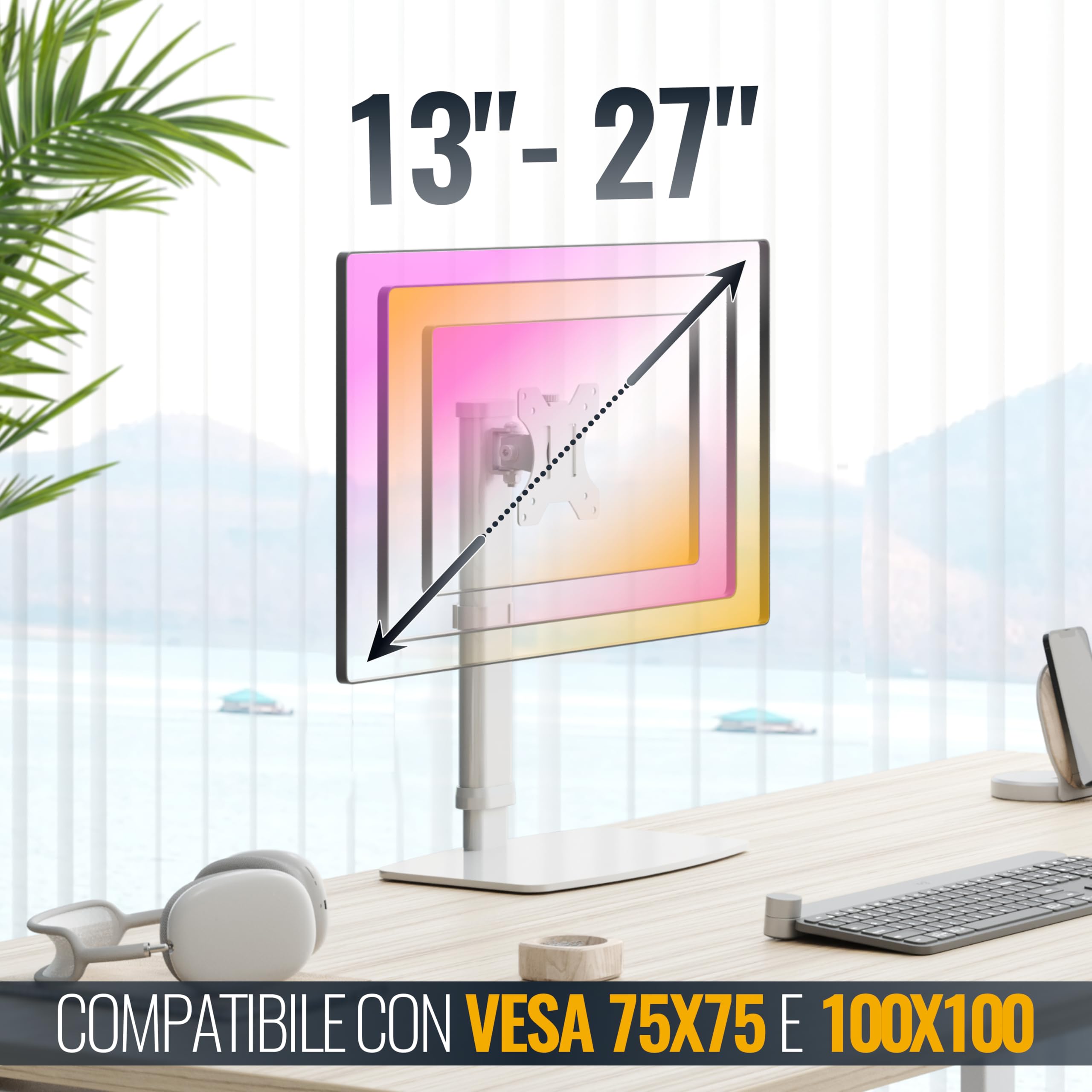 RICOO TS6811 Supporto monitor da scrivania 13-27 pollici per 13 27 pollici girevole inclinabile fino a 8 kg max VESA 100x100