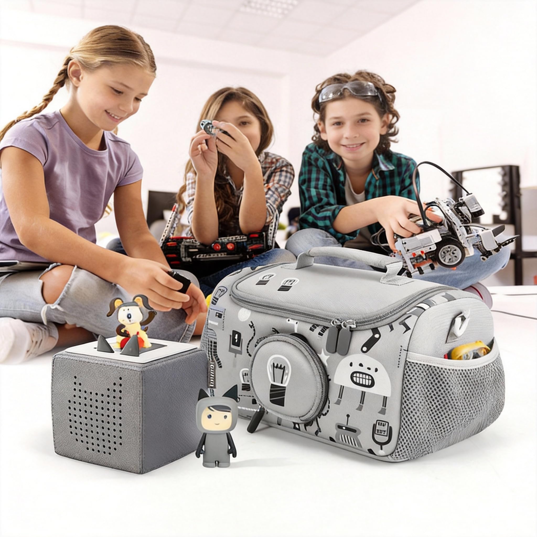Étui de transport pratique pour lecteur audio Toniebox avec espace pour les figurines (gris)