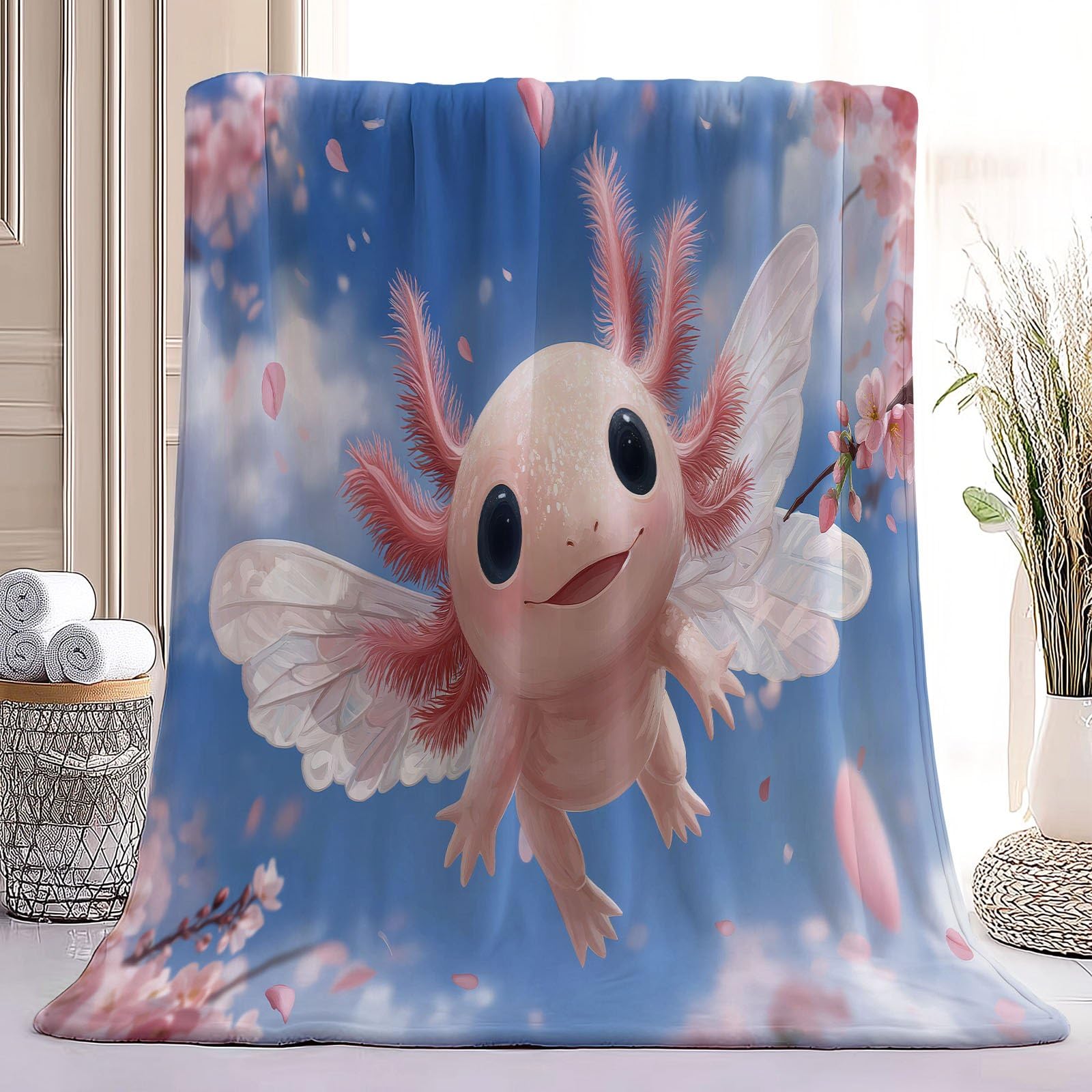 Fantasie Cartoon Kuscheldecke Kreaturen Flügel Blumen Decke Tagesdecke Wohndecke Rosa, Couchdecke Weich Warm Flauschig, Sofa Decke für Reisen Zelten Outdoor, 150 x 200 cm