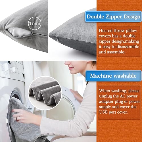 Miniatura 6 de Almohada térmica de apoyo lumbar para silla de oficina, sofá y cama, 3 ajustes de calor, USB y enchufe de doble uso, almohadas térmicas para aliviar