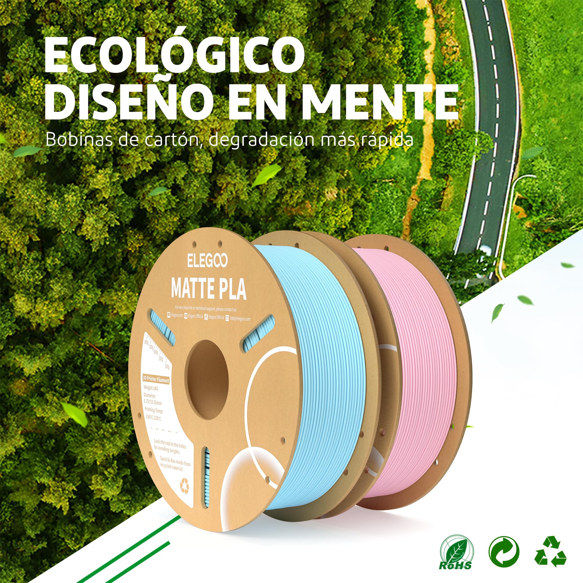 ELEGOO Filamento PLA MATE 1.75mm 1KG Beige para Impresora 3D Precisión Dimensional +/- 0.02mm