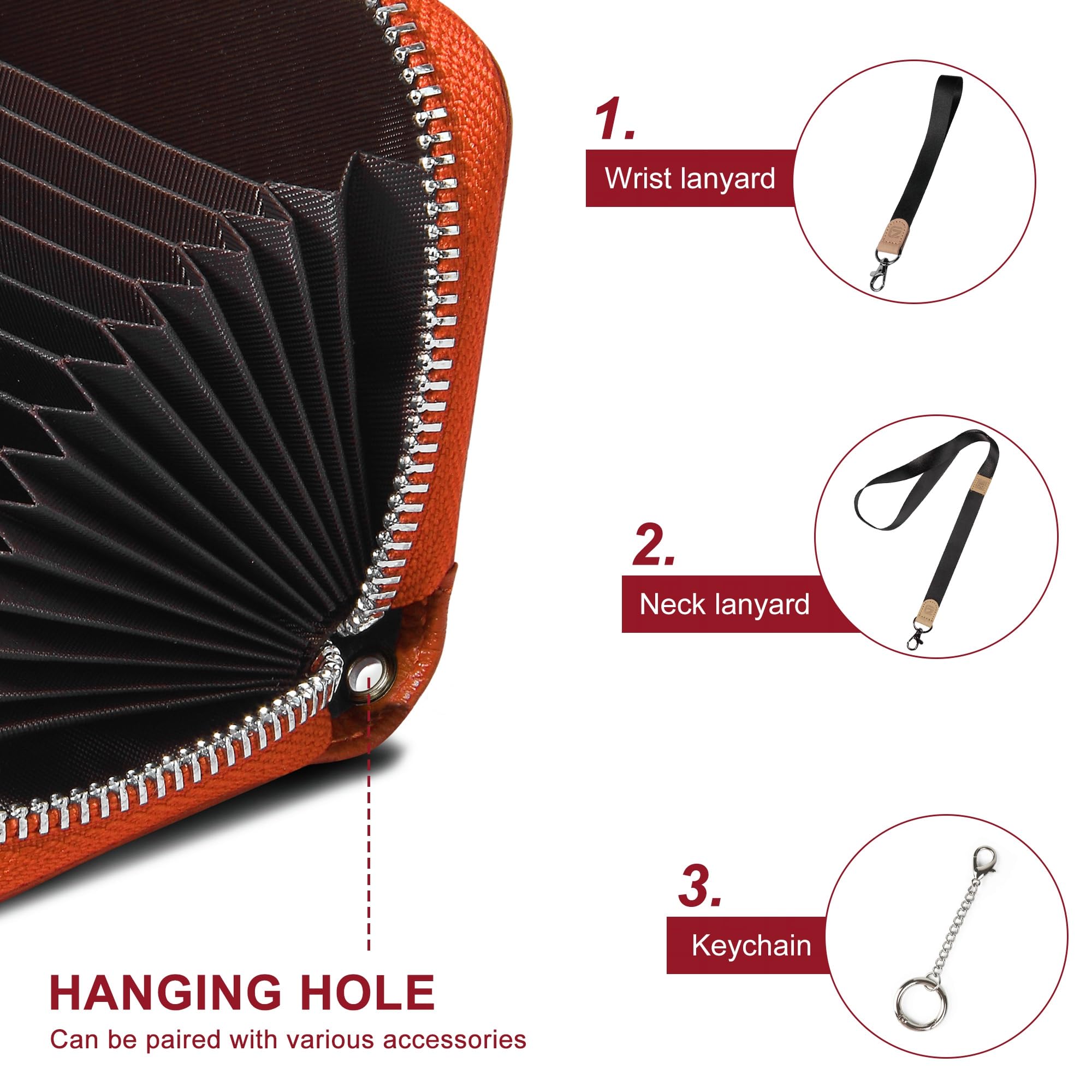 GADIEMKENSD Etui na karty kredytowe, ochrona RFID, skórzany portfel, 14 przegródek, etui na karty z zamkiem błyskawicznym, pomarańczowy, 11 x 7.5 x 2.5 cm, Portfel RFID