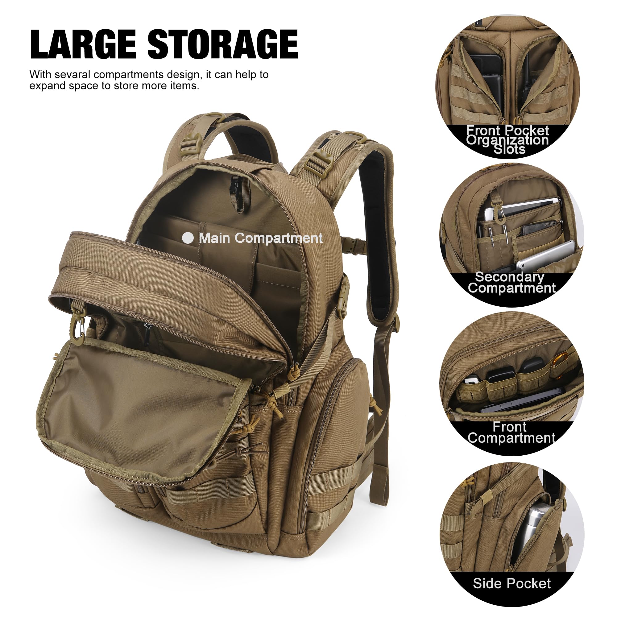 Mardingtop 40L Militärrucksack Molle System Taktischer Rucksack | für Herren aus Cordura Wanderrucksack für Outdoor, Trekking, Bergsteigen