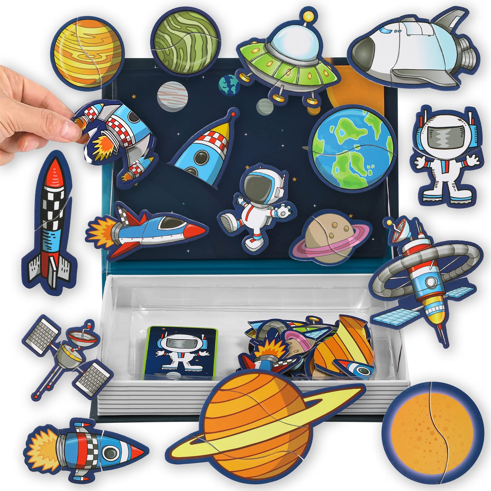 Space Magnetic Puzzles Play Scene 38 Piece for Kids Imagination and Creativity,Easy to Carry Kids Magnetic Travel Games, Learning & Educational Space Toys for Kids Age 3
