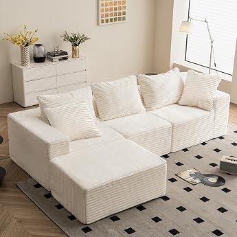 Vamcheer Modular Corner Sofa with Sleep Function L Shape Sofa in Beige