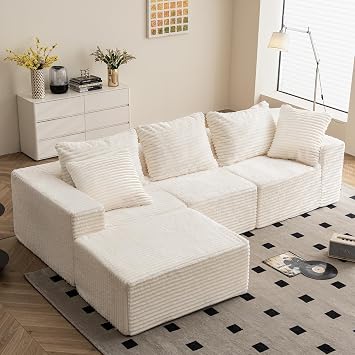 Vamcheer 3/4 Seater Modular Sectional Sofa - 274cm Oversized L-shaped Corner Couch with Memory Foam Seating & Detachable Backrest for Living Room Bedroom, No Assembly Required, Beige