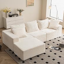 Vamcheer Modular Corner Sofa with Sleep Function - L-Shape Sofa as Living Area, Big Sofa in Cloud Couch and Boneless Couch Design, Sofas & Couches for Living Room, Beige
