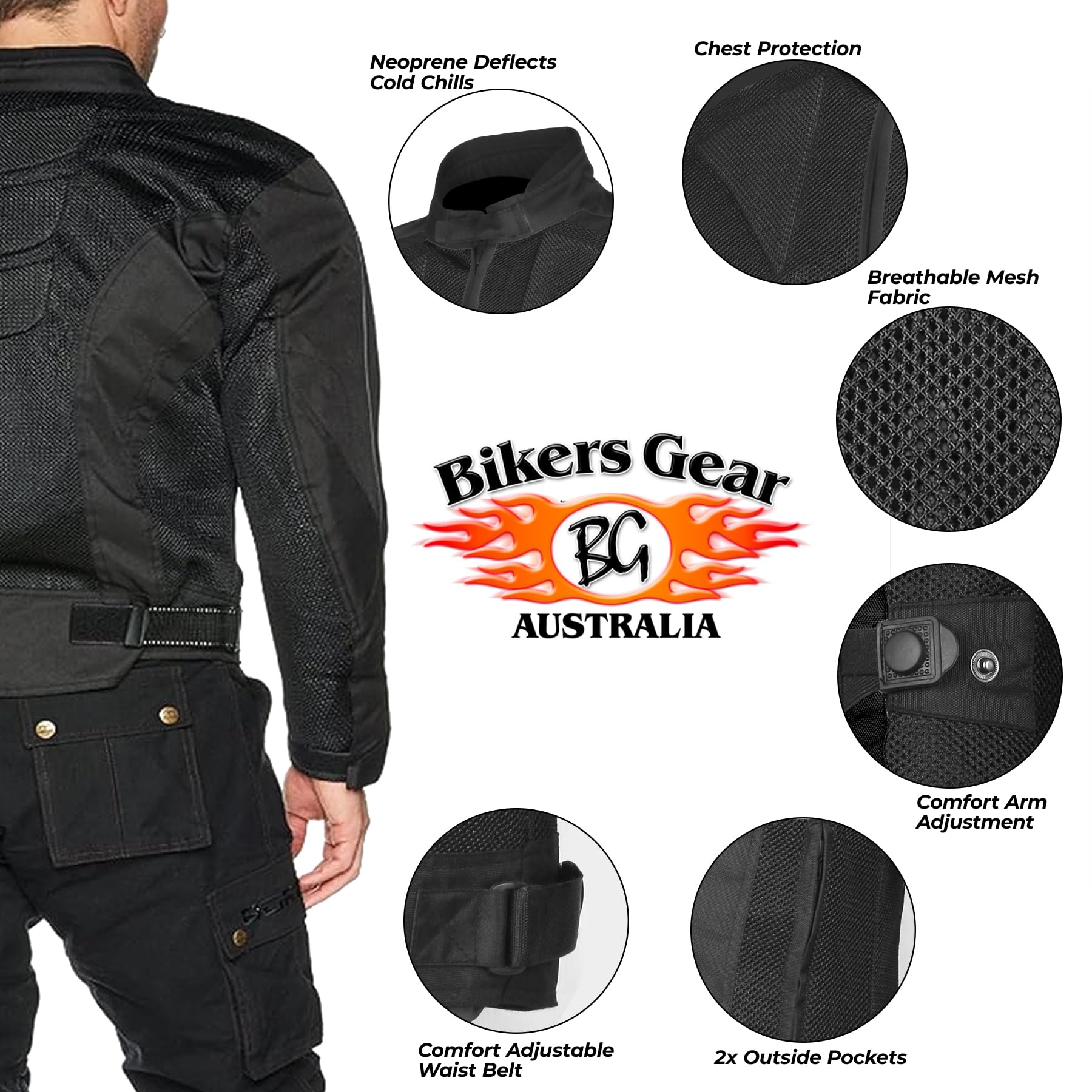 Bikers Gear Australia - Giacca da moto estiva da uomo, leggera, in rete Chicane, ventilata, con armatura CE 1621-1
