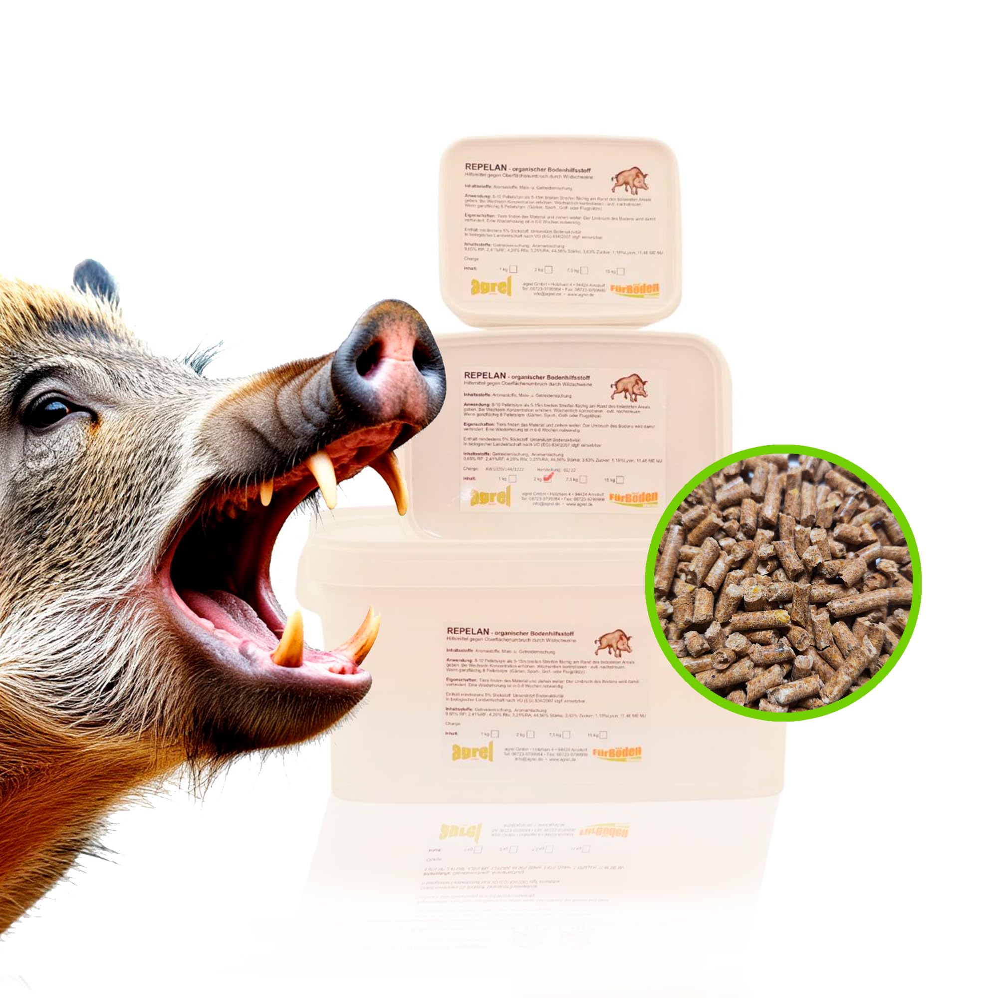 Repelan Wildschwein Abwehr Pellets 15 kg | Wildschweinschreck ohne Strom | Wildschutzmittel für Garten, Feldrand & Landwirtschaft
