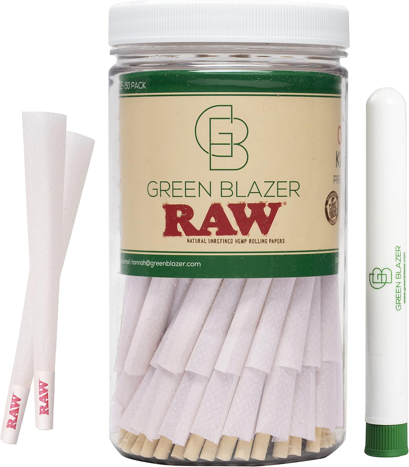 RAW Cones King Size: 100 Pack - Organic Cones with Tips, Patented Slow Burning Rolling Papers, GB Tube