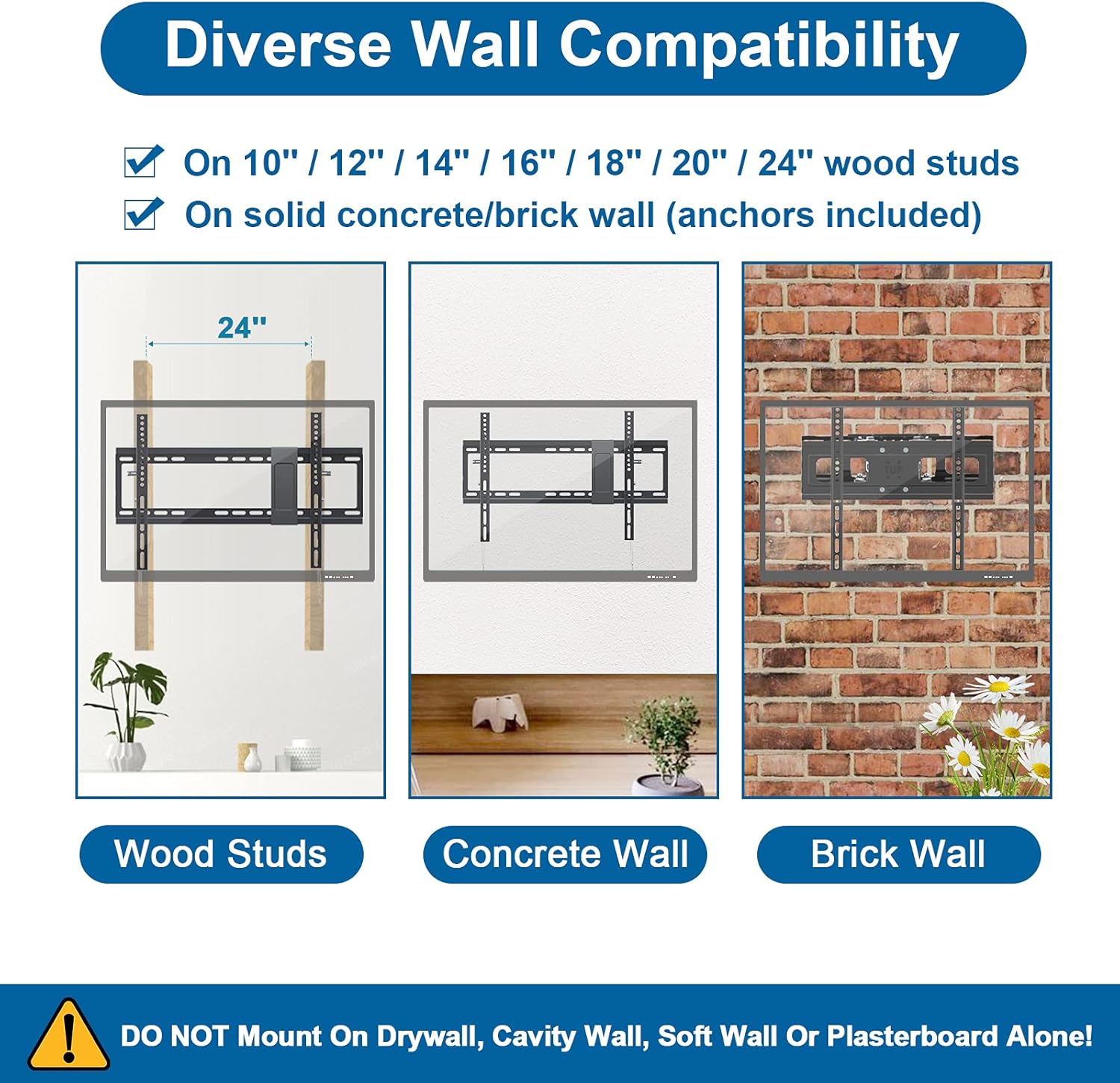 JUSTSTONE TV Wall Mount for Most 32-60 Inches TVs, Low Profile Tilt TV Mount Bracket Fits LED LCD OLED Flat Curved Screen TVs, Loading up to 66 lbs & Max VESA 400x400mm Fits 16", 18", 24" Studs : Electronics