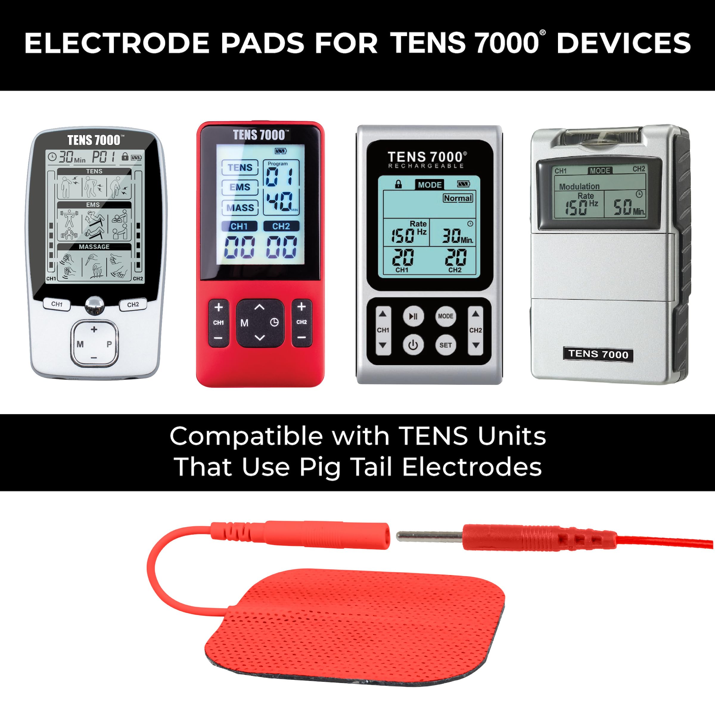 TENS 7000 Official TENS Unit Electrode Pads, 48 Pack, Premium Quality OTC Replacement Pads, 2" X 2", Compatible with Most Stim Machines Value Pack Replacement, Red — Amazon image 4