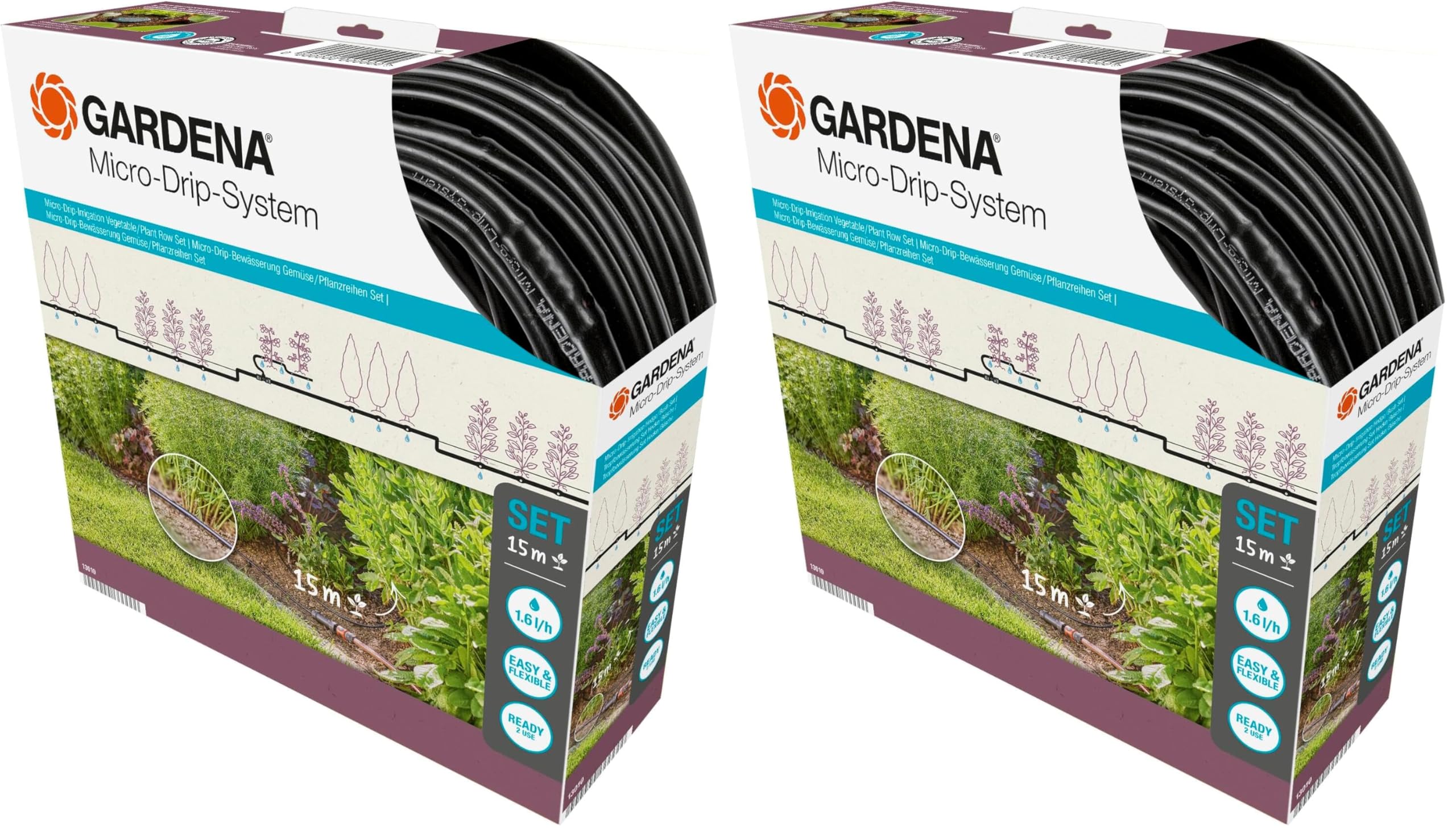 Gardena Start Set Pflanzreihen S: Micro-Drip-Gartenbewässerungssystem zur schonenden, wassersparenden Bewässerung von Reihenpflanzungen (13010-20) (Packung mit 2)