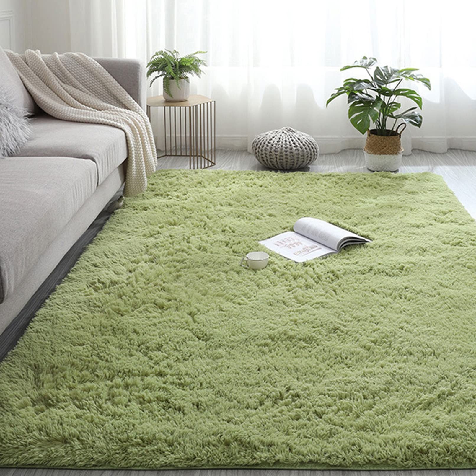 CHBIN Shaggy 180x260cm Living Room Rug Extra Large Washable Carpet Floor Mats Water Absorbent for Bedside Children's Bathroom Sofa Floor, ArmyGreen