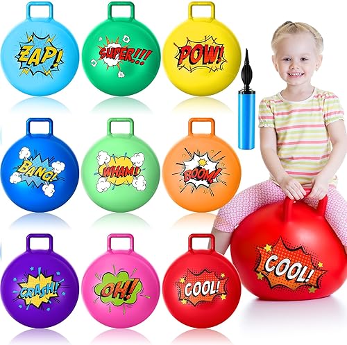9 bolas de héroe Hopper de 18 pulgadas, pelota de salto con temática de héroe con asas y bomba para niños y niñas, suministros de fiesta de héroes,
