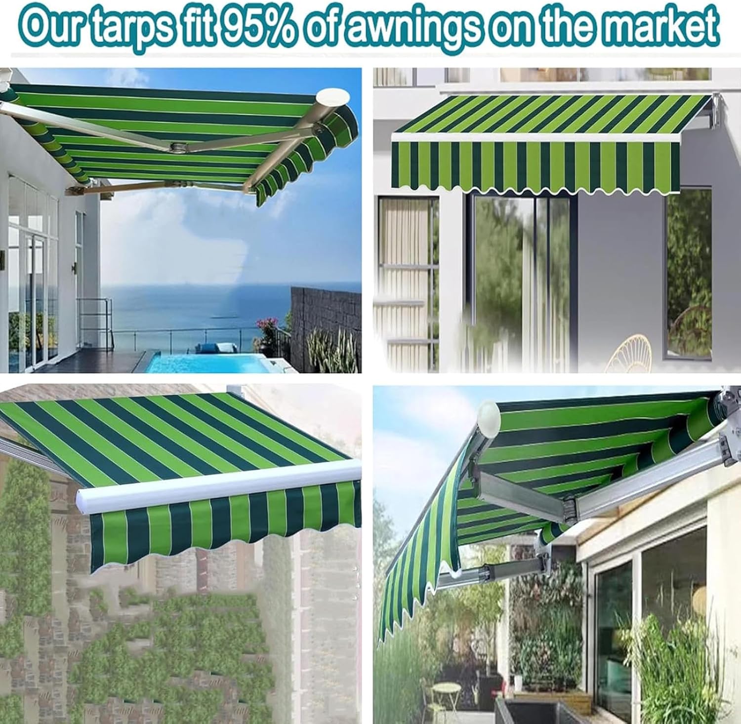 2m 2.5m 3m 3.6m 4m 5m Patio Awning Fabric Replacement Waterproof Polyester Shade Cover Outdoor Sunshade Awning Cover Canopy Canvas for Yard Deck Balcony(Green Stripe 2,13x8ft/400x250cm)