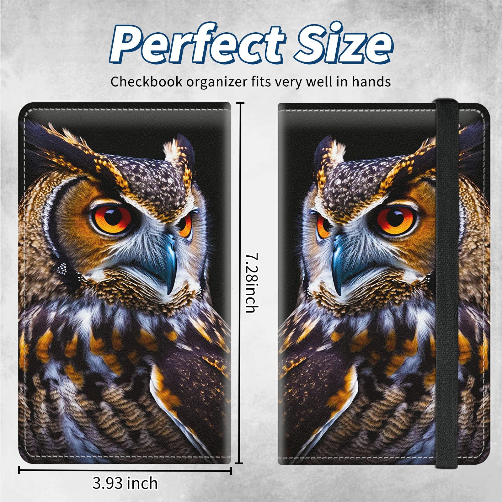 BFSEROBJ Checkbook Covers for Personal Checkbook Duplicate Checks RFID Blocking Checkbook Cover for Women Men with Elastic Strap Card Slots Pen Holder - Cute Owl