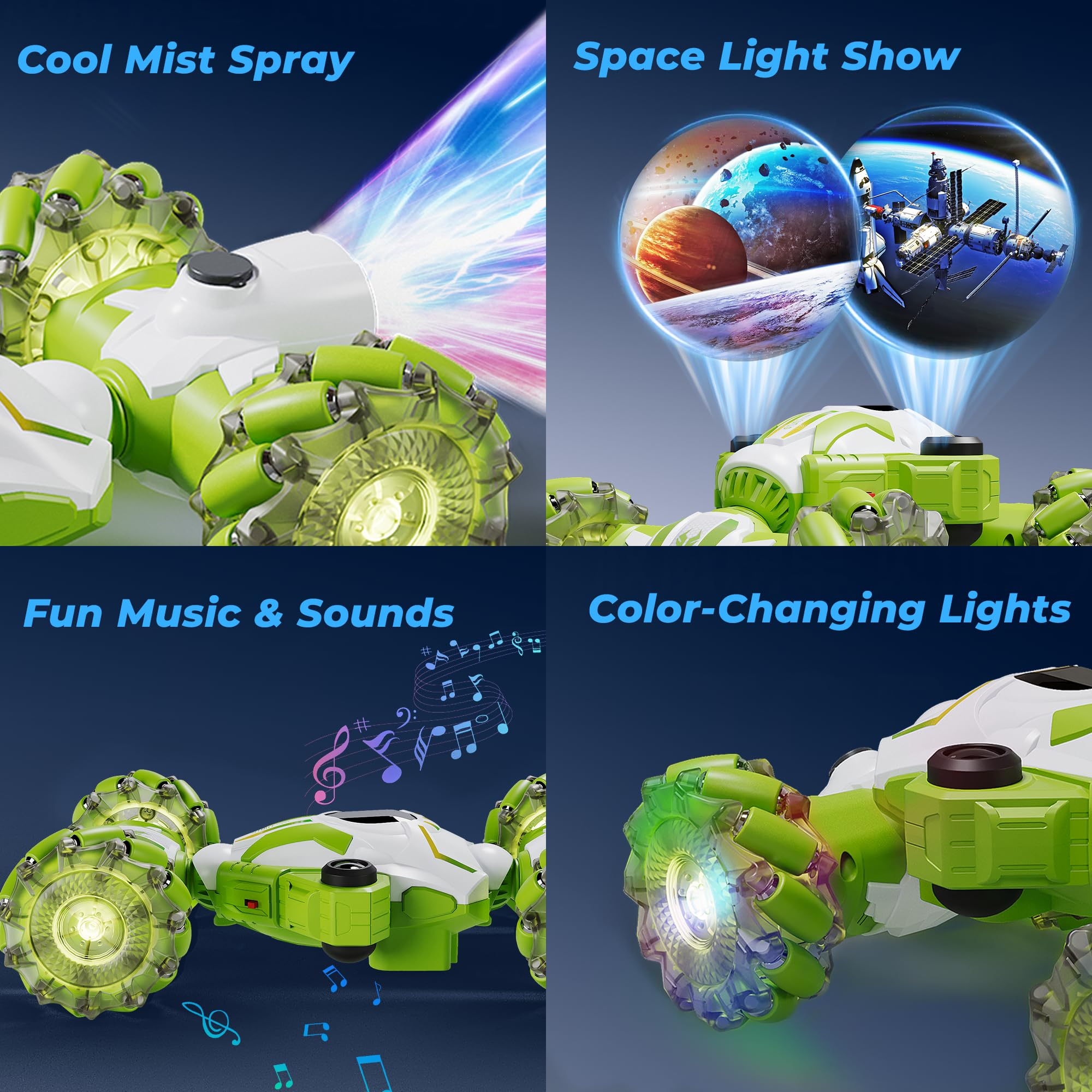 Gesture Sensing RC Stunt Car, [Magic Spray & Projection & Music] Boys Toys 6-8-12 Age, Hand Controlled Remote Control Car, Cool Birthday Presents Ideas Gifts for 6/7/8/9/10/11/12 Years Old Kids, Green